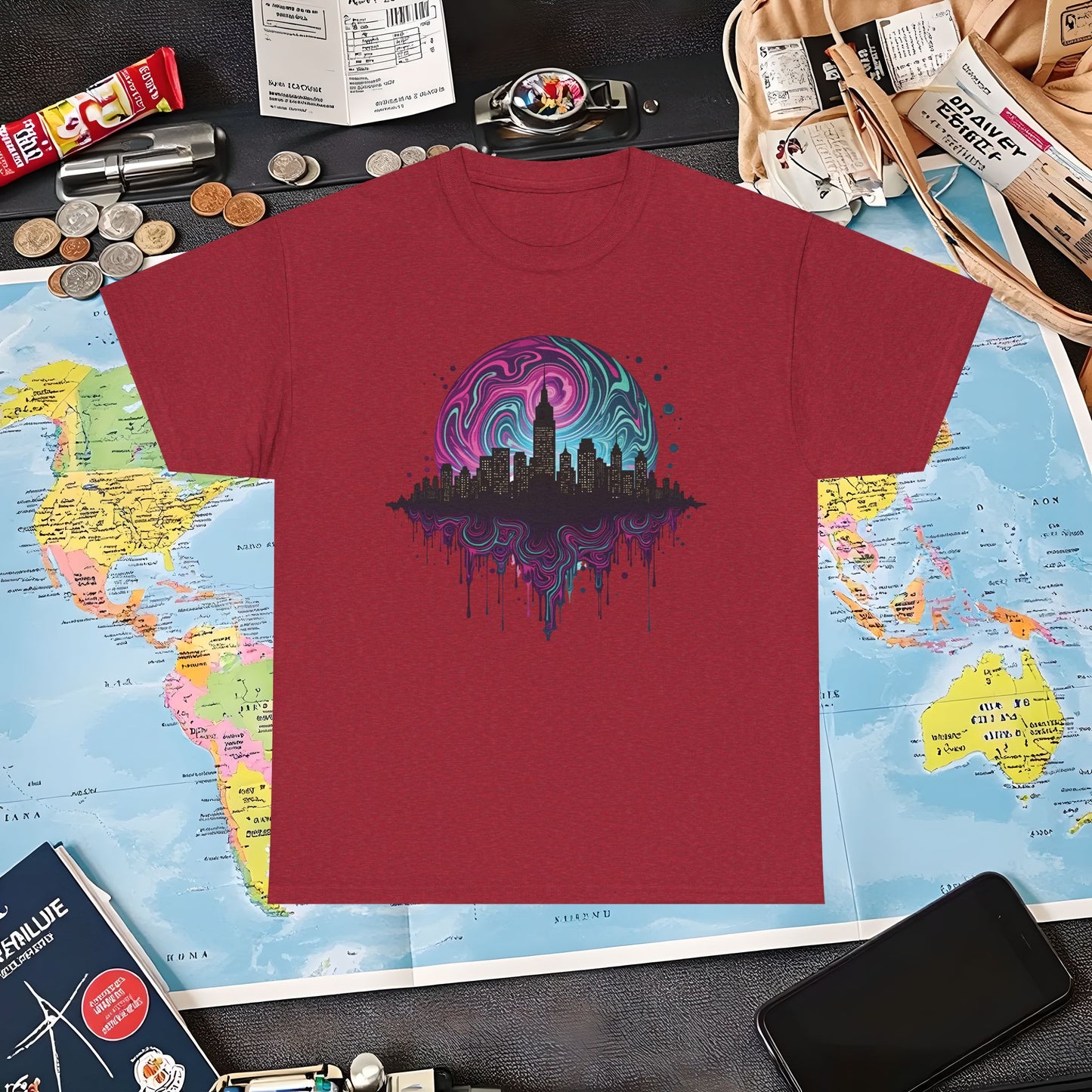 Psychedelic Skyline Air Travel T-Shirts | Jetsetter, Airport, and International Flight Tees