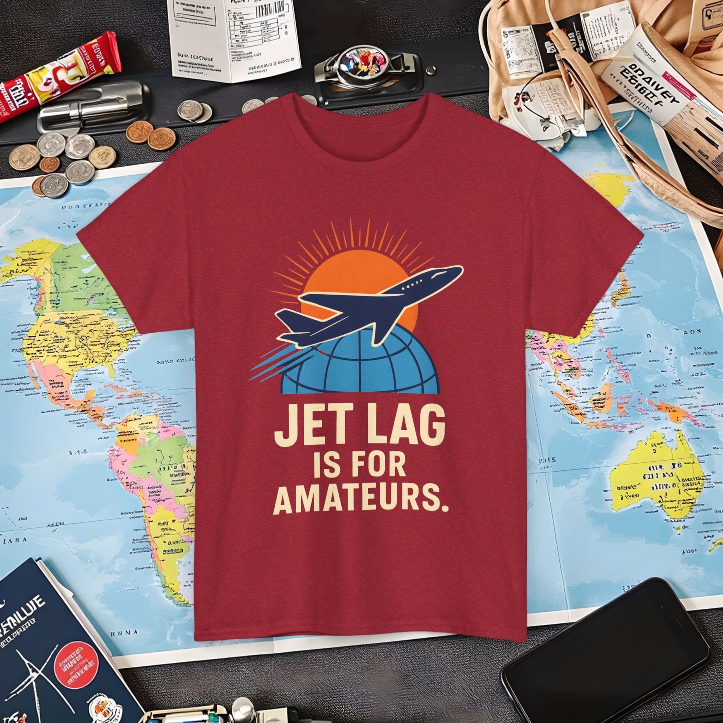Jet Lag Is for Amateurs Vintage Jet Airplane Globe Bold Quote T-Shirt Air Travel T-Shirts | Jetsetter, Airport, and International Flight Tees
