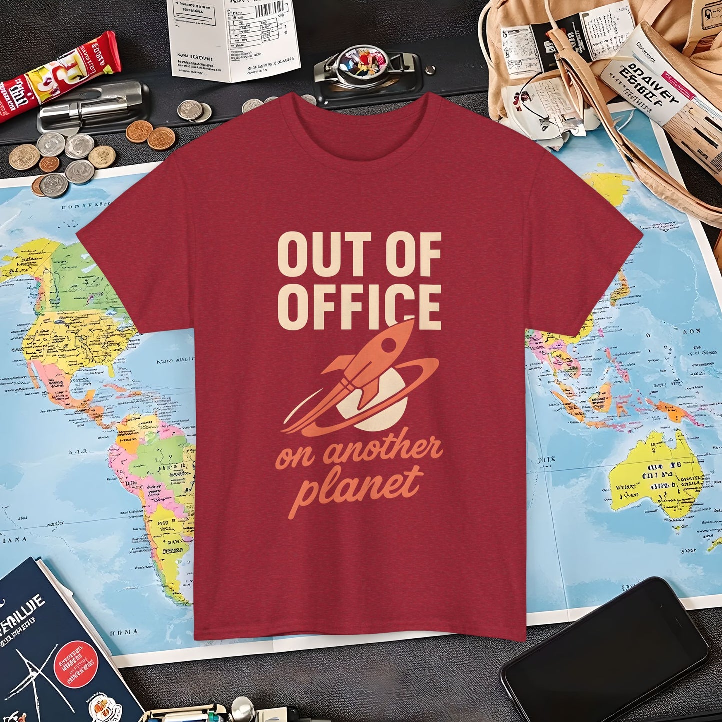 Out of Office, On Another Planet – Retro Rocket Escape Tee Air Travel T-Shirts | Jetsetter, Airport, and International Flight Tees