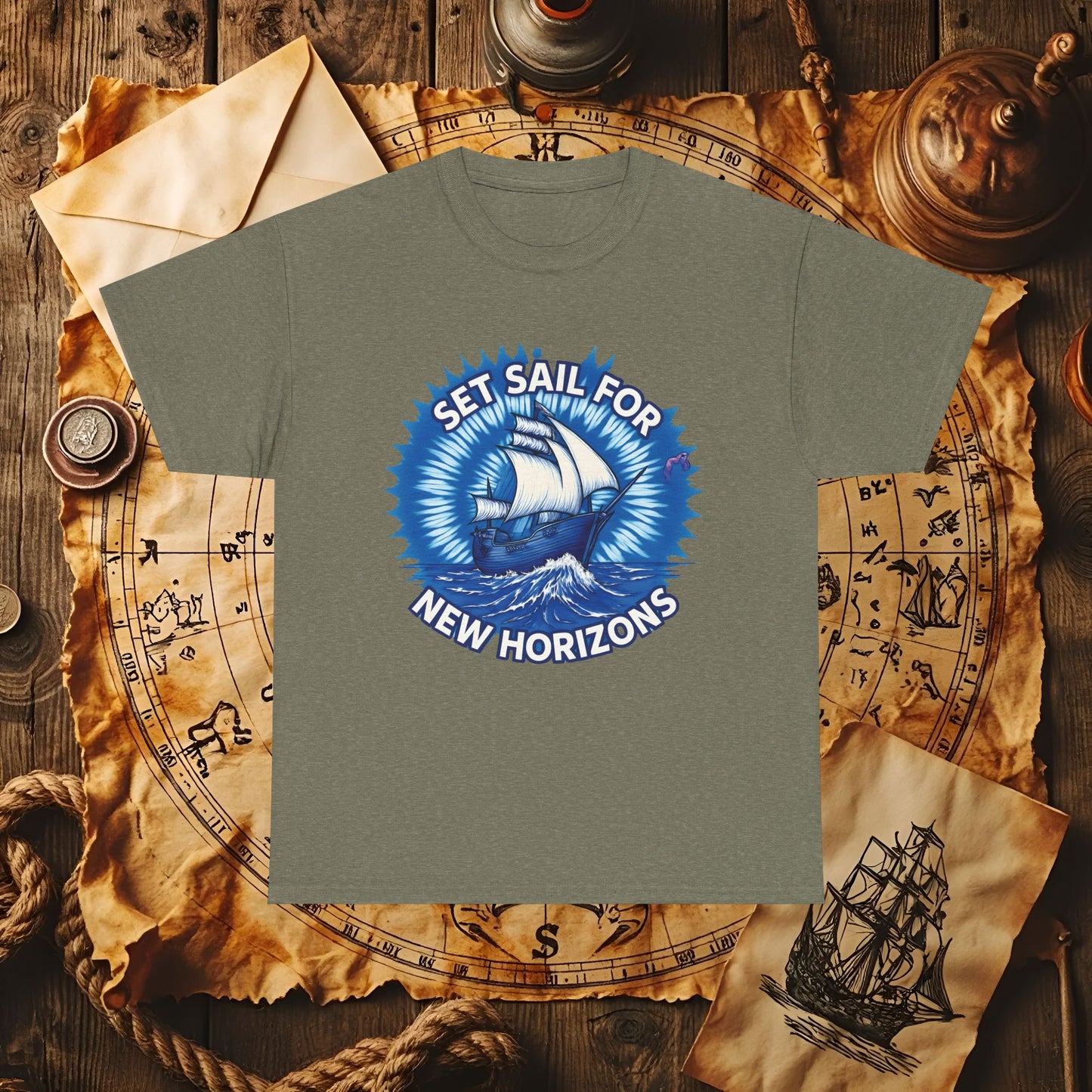 Set Sail for New Horizons T-Shirt – Old Tall Ship on Rough Water Design | Funny & Stylish Tees for Ocean Adventures