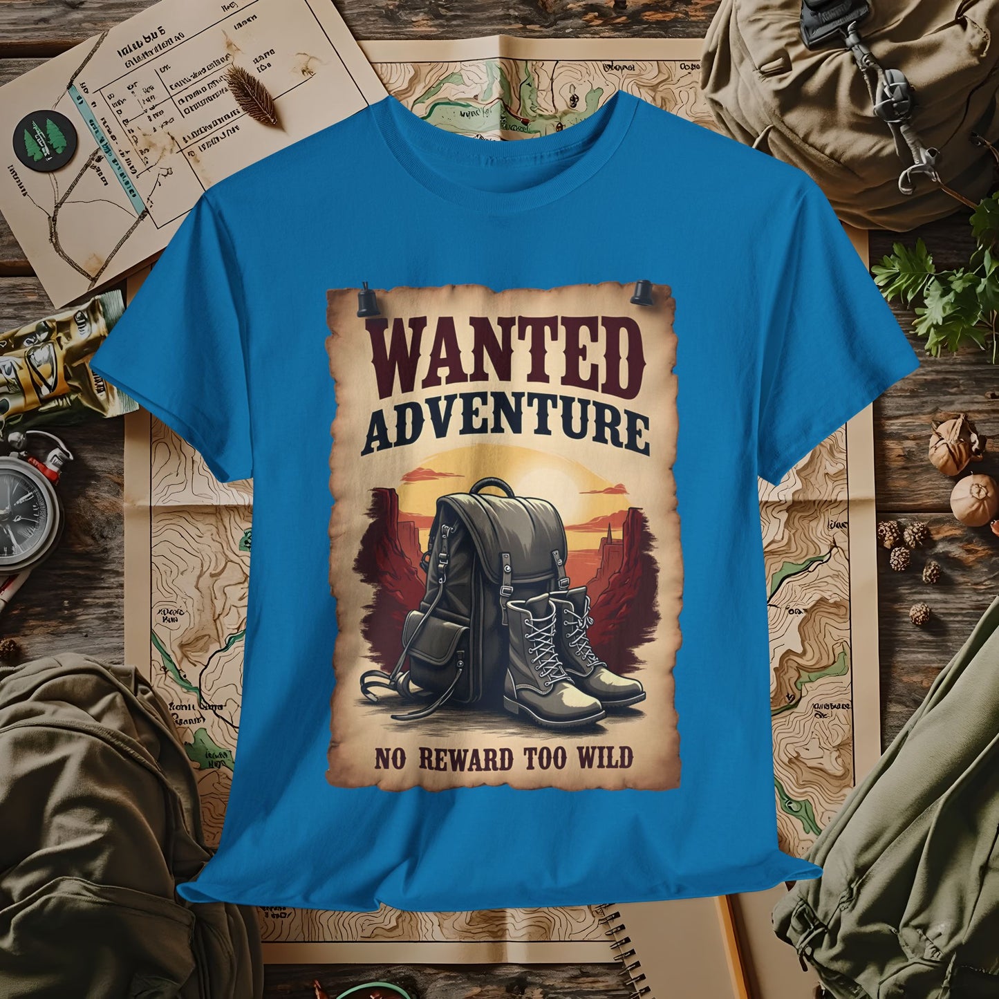 Wanted Adventure, No Reward too Wild, Outdoor Adventure T-Shirts | Camping, Hiking, Rafting & Kayaking Tees for Nature Lovers