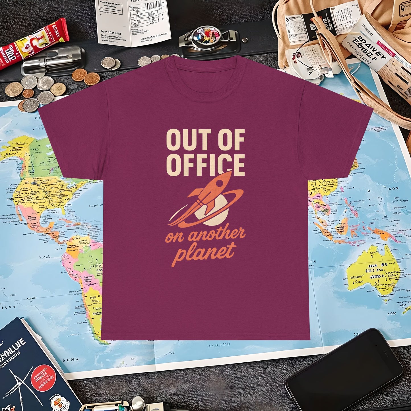 Out of Office, On Another Planet – Retro Rocket Escape Tee Air Travel T-Shirts | Jetsetter, Airport, and International Flight Tees