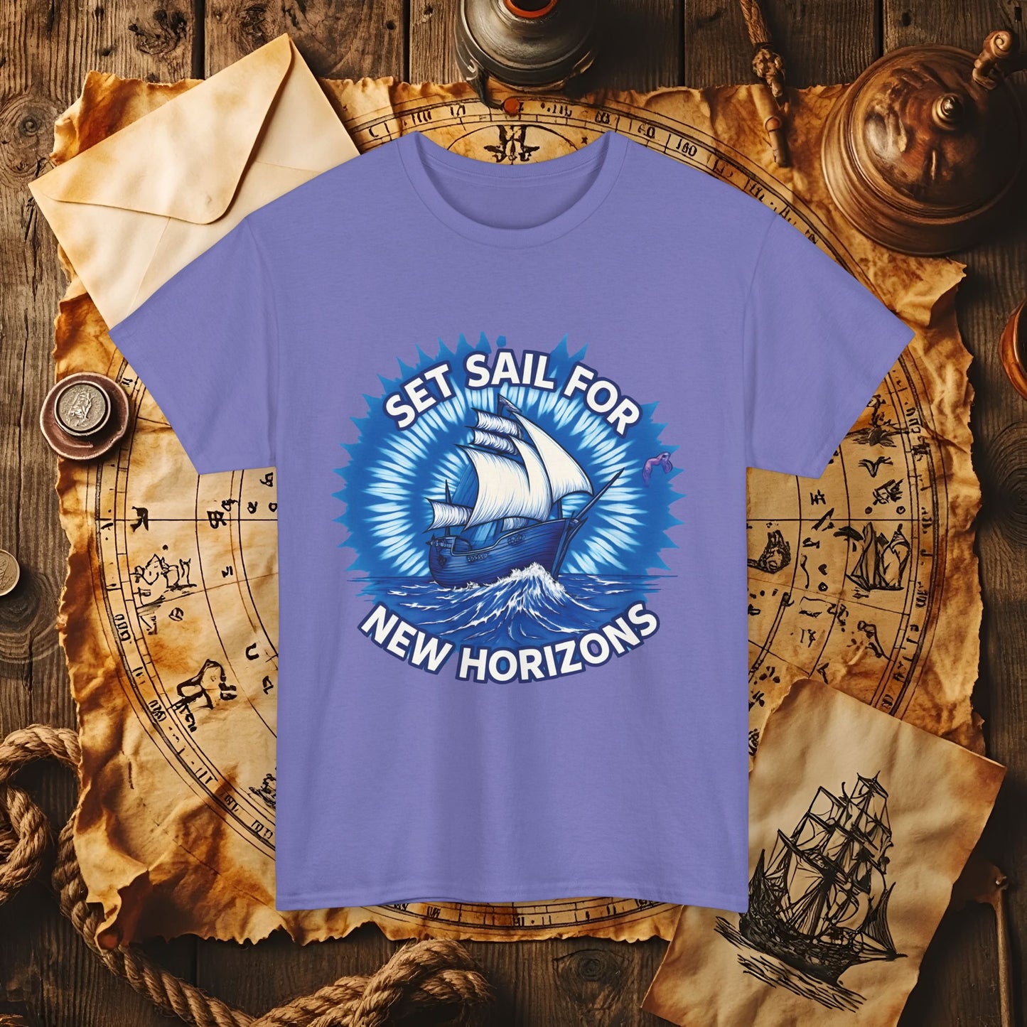 Set Sail for New Horizons T-Shirt – Old Tall Ship on Rough Water Design | Funny & Stylish Tees for Ocean Adventures