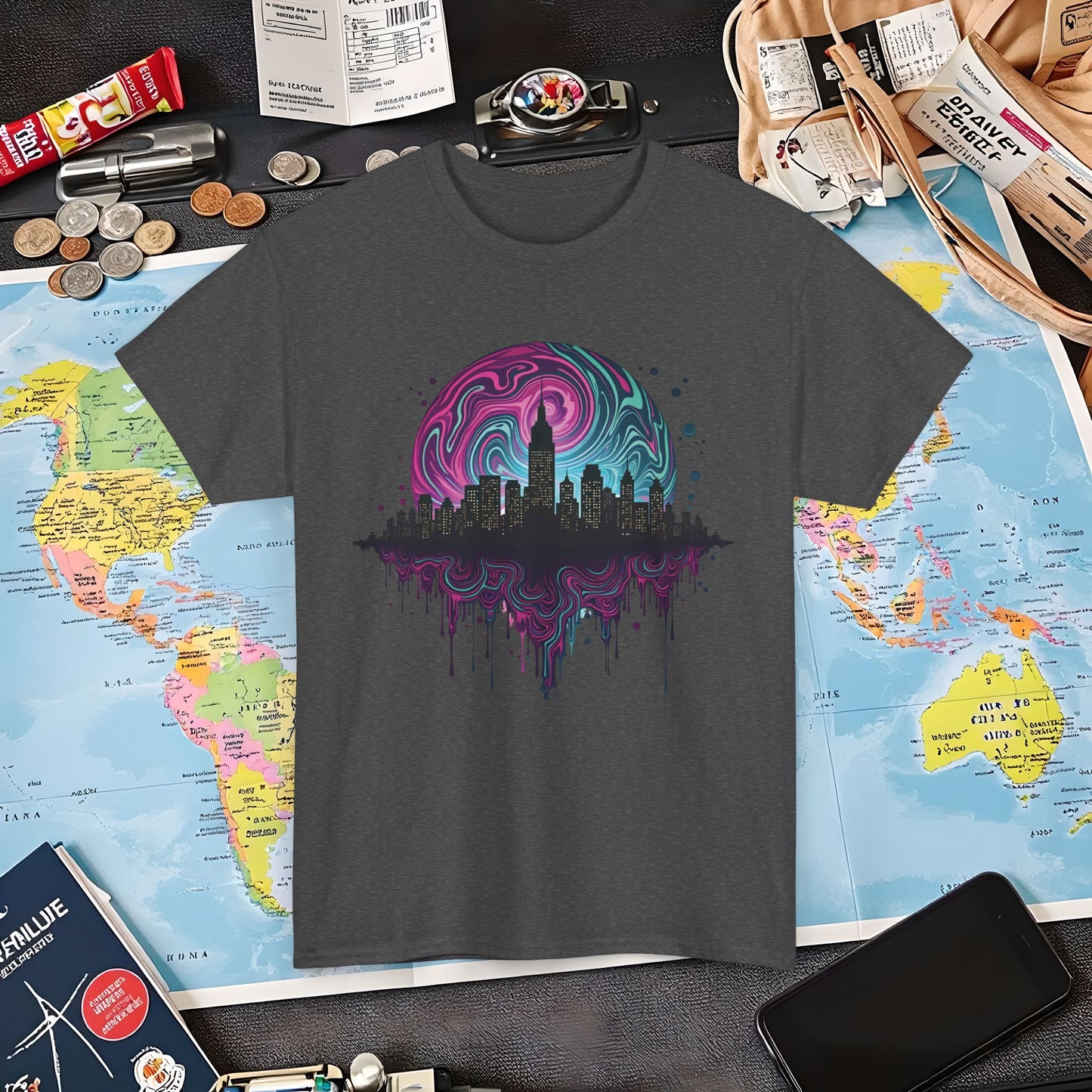 Psychedelic Skyline Air Travel T-Shirts | Jetsetter, Airport, and International Flight Tees