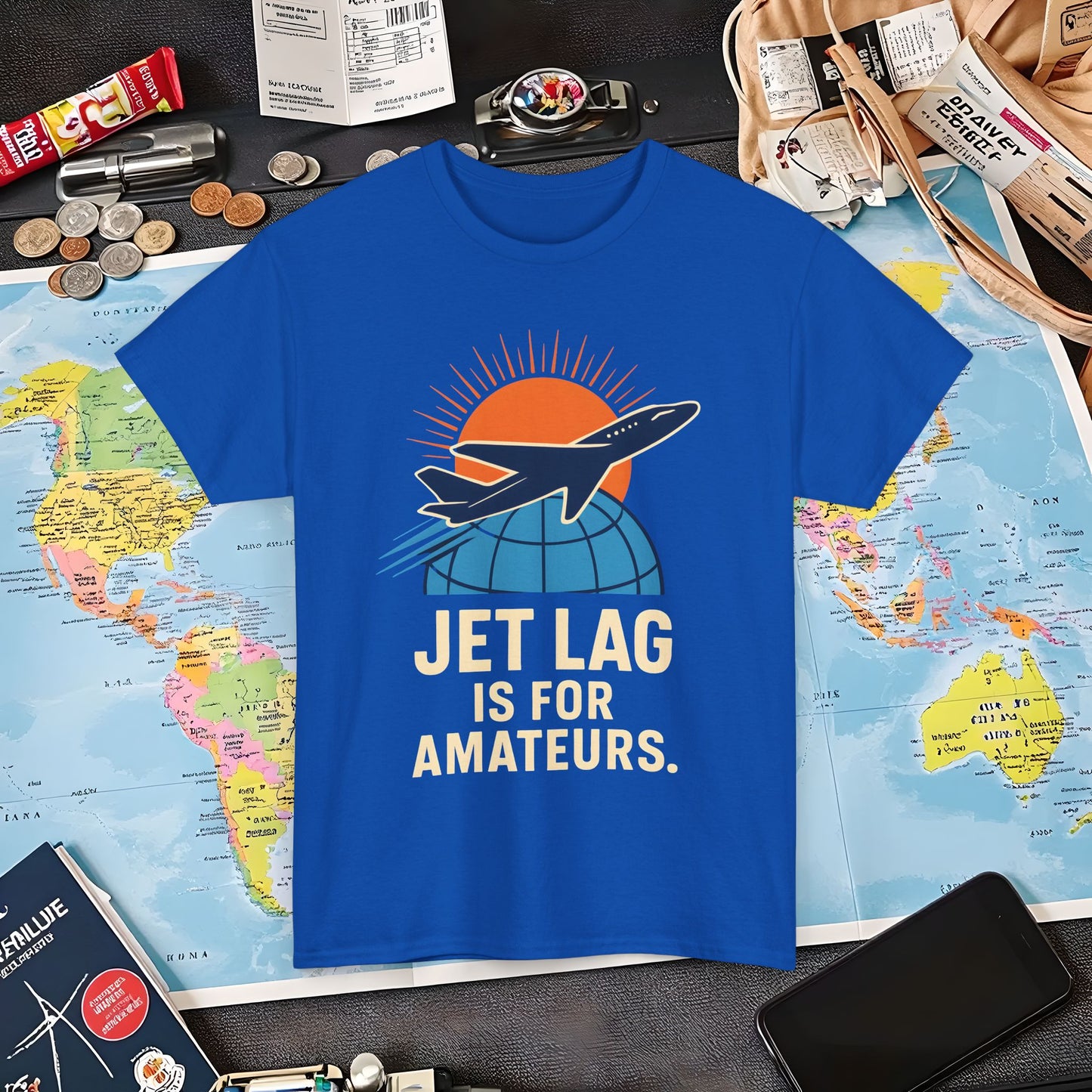 Jet Lag Is for Amateurs Vintage Jet Airplane Globe Bold Quote T-Shirt Air Travel T-Shirts | Jetsetter, Airport, and International Flight Tees