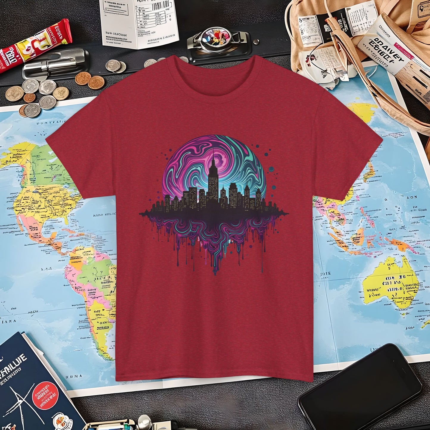 Psychedelic Skyline Air Travel T-Shirts | Jetsetter, Airport, and International Flight Tees