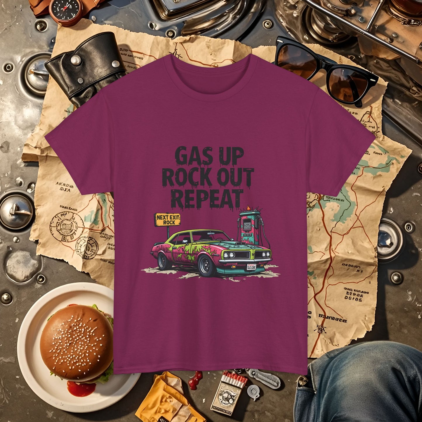 Gas Up, Rock Out and Repeat Road Trip & Vehicle Travel T-Shirts | Car, RV, and Motorcycle Adventure Tees