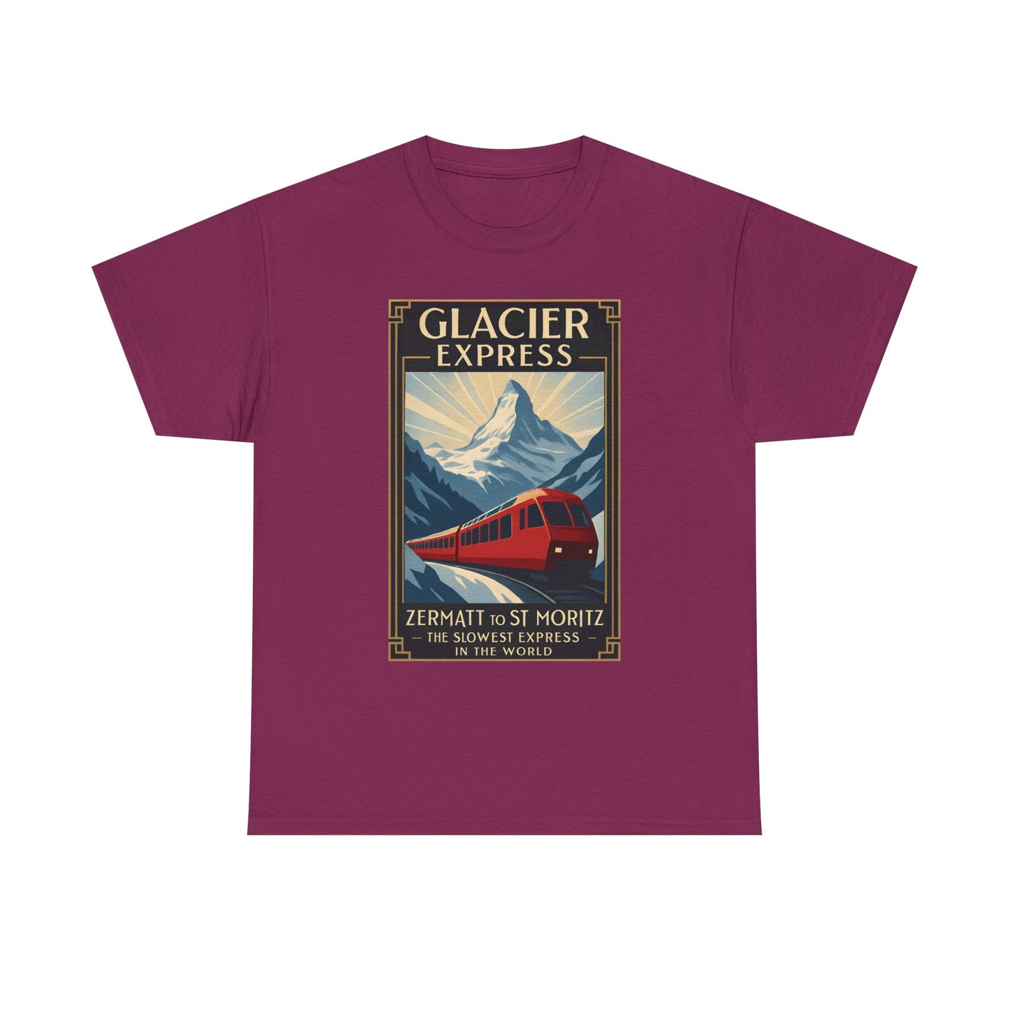 Glacier Express – Art Deco Alpine Train Adventure Tee Road Trip & Vehicle Travel T-Shirts | Car, RV, and Motorcycle Adventure Tees