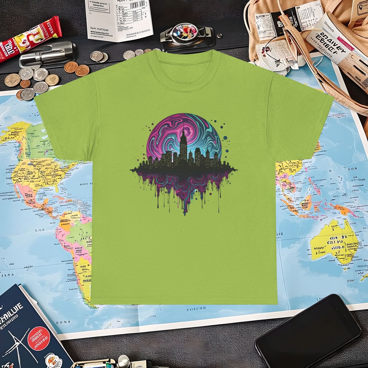 Psychedelic Skyline Air Travel T-Shirts | Jetsetter, Airport, and International Flight Tees