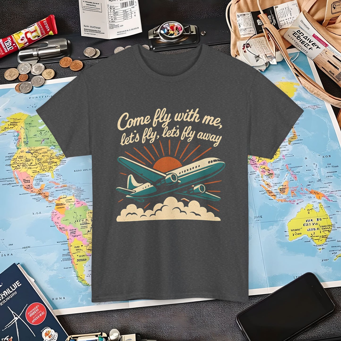 Come Fly With Me T-Shirt – Vintage Skybound Adventure with Retro Airplane DesignAir Travel T-Shirts | Jetsetter, Airport, and International Flight Tees