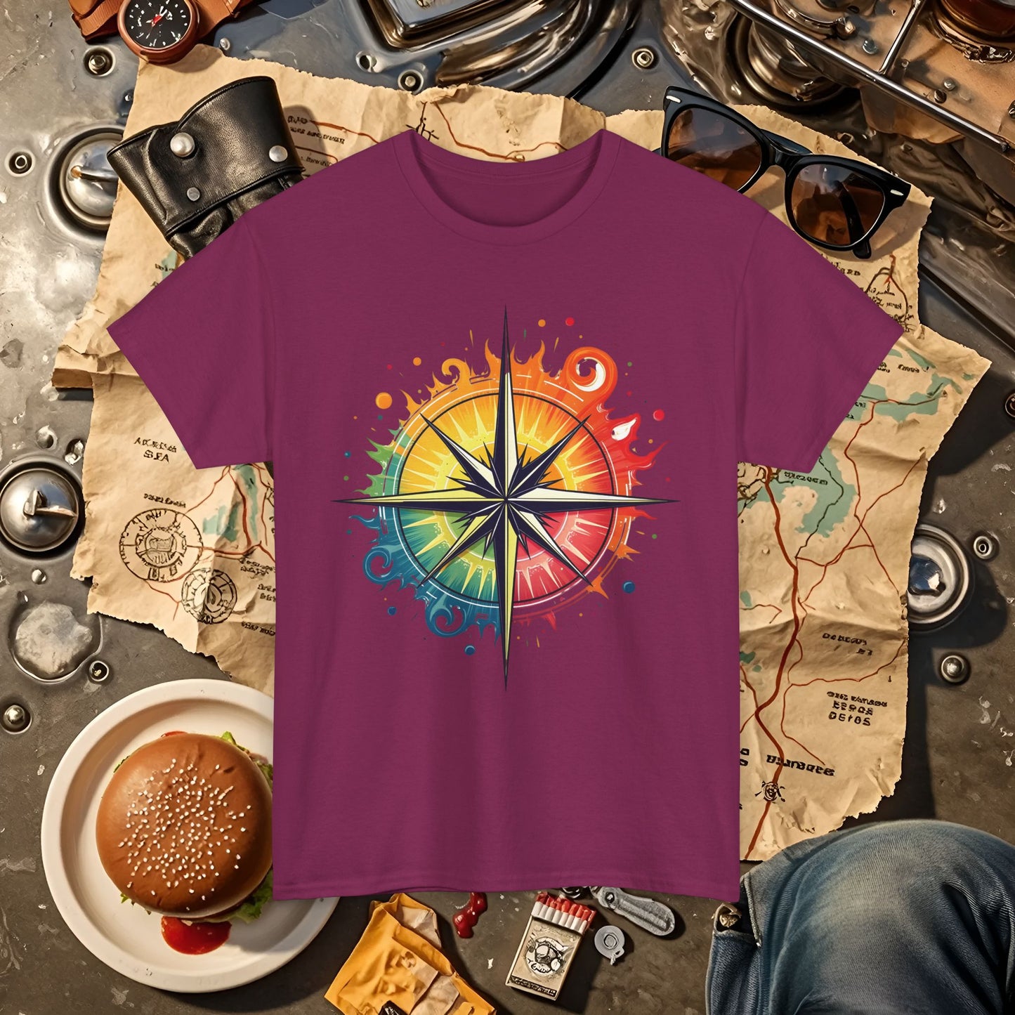 Psychedelic Compass Road Trip & Vehicle Travel T-Shirts | Car, RV, and Motorcycle Adventure Tees