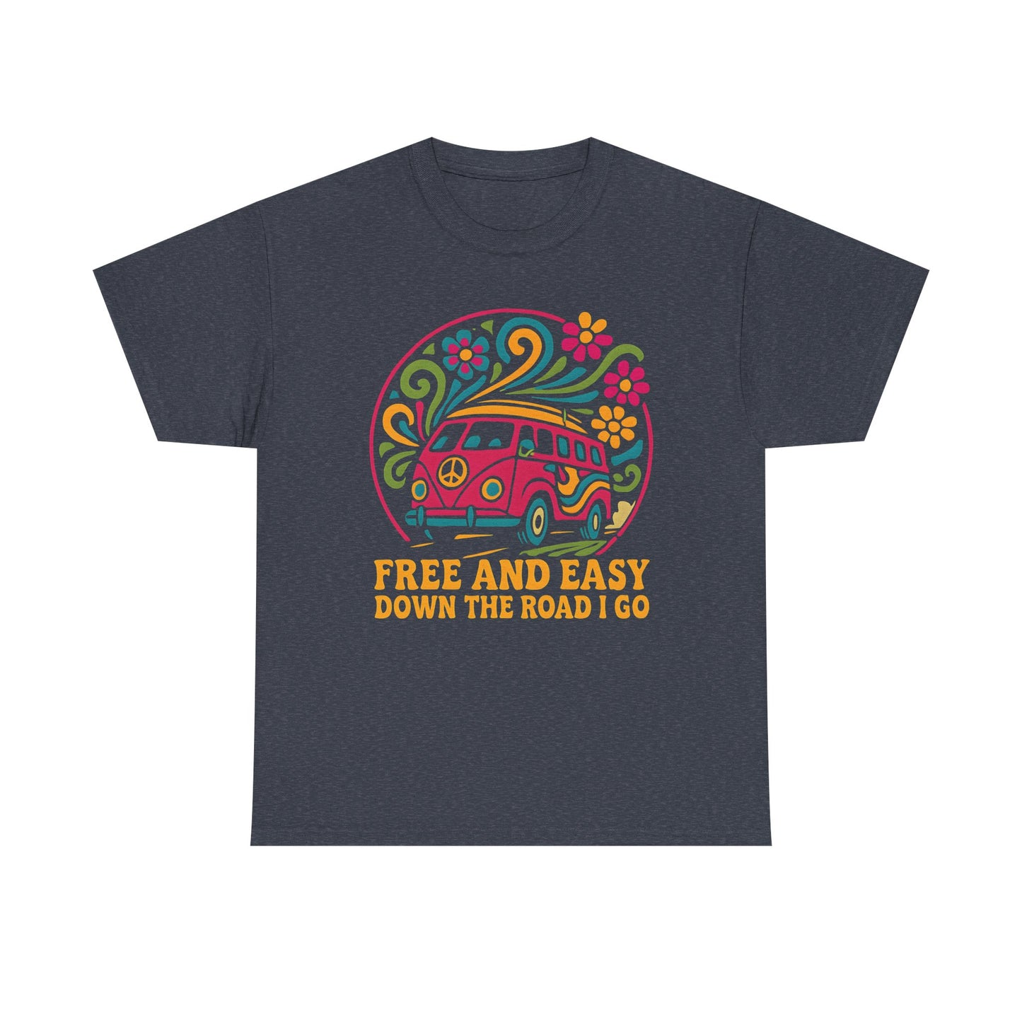 Free and Easy T-Shirt – Retro Hippie Van with Floral Freedom Vibes