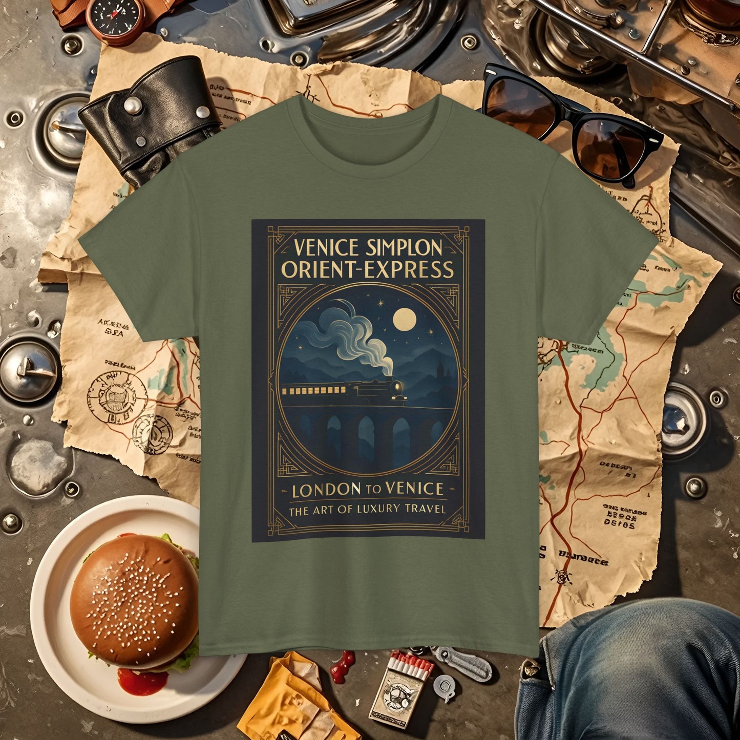 Orient Express at Night – Art Deco Venice Simplon Midnight Train Tee Road Trip & Vehicle Travel T-Shirts | Car, RV, and Motorcycle Adventure Tees