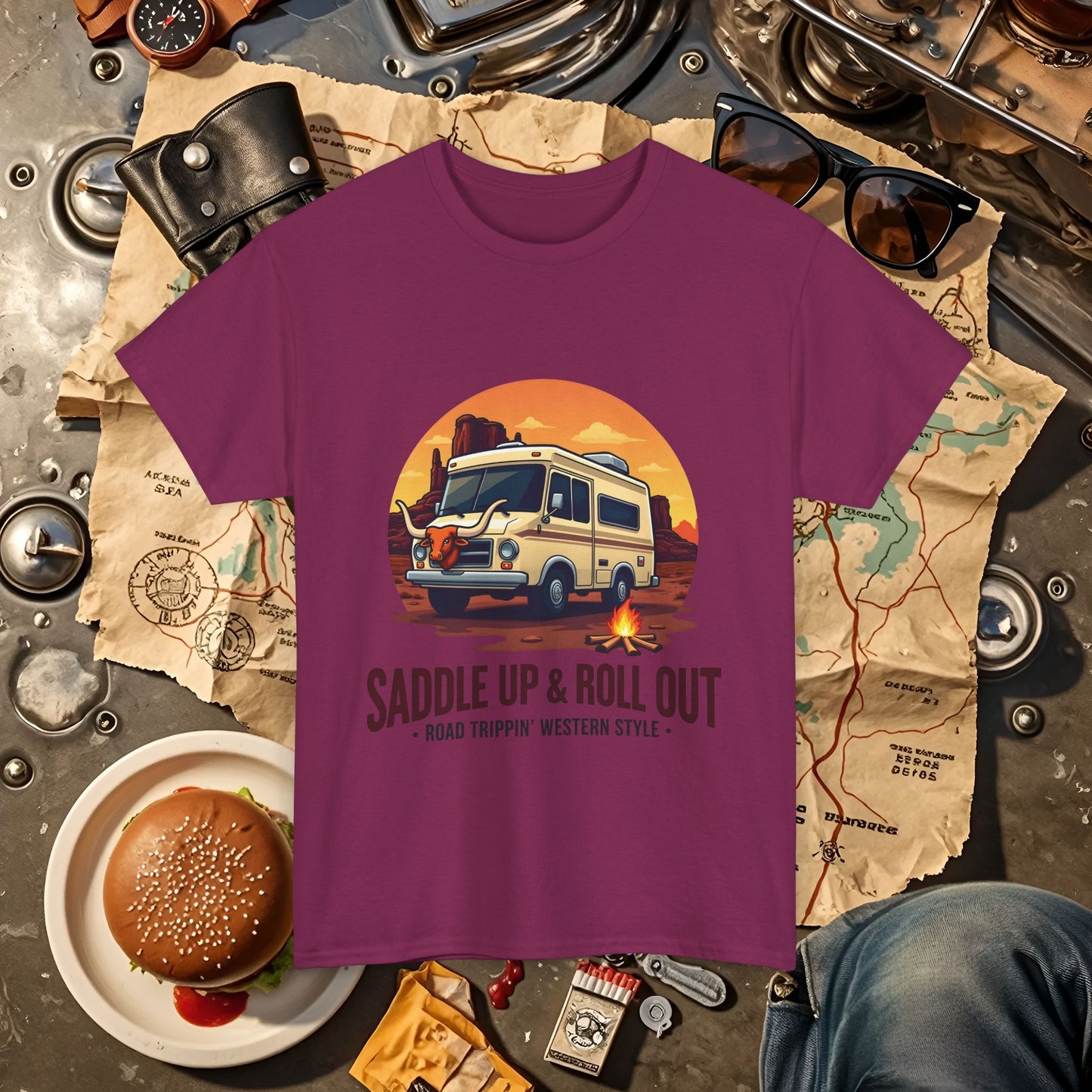 Saddle Up and Roll out Road Trip & Vehicle Travel T-Shirts | Car, RV, and Motorcycle Adventure Tees