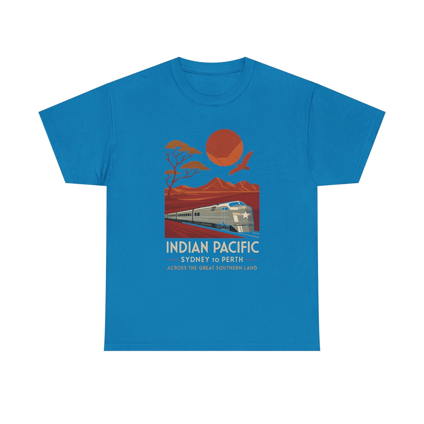 Australian Indian Pacific – Art Deco Desert Crossing Train Tee Road Trip & Vehicle Travel T-Shirts | Car, RV, and Motorcycle Adventure Tees