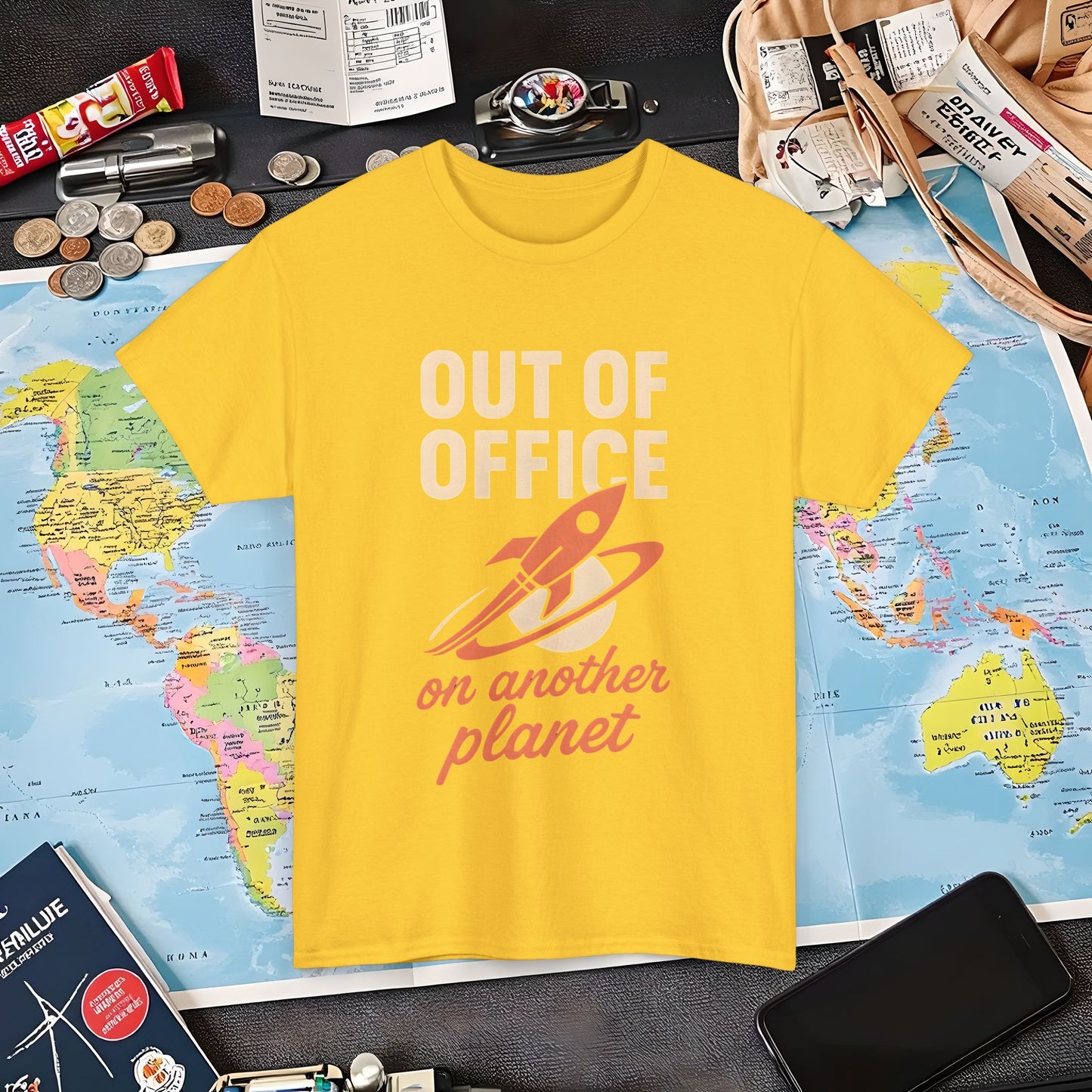 Out of Office, On Another Planet – Retro Rocket Escape Tee Air Travel T-Shirts | Jetsetter, Airport, and International Flight Tees