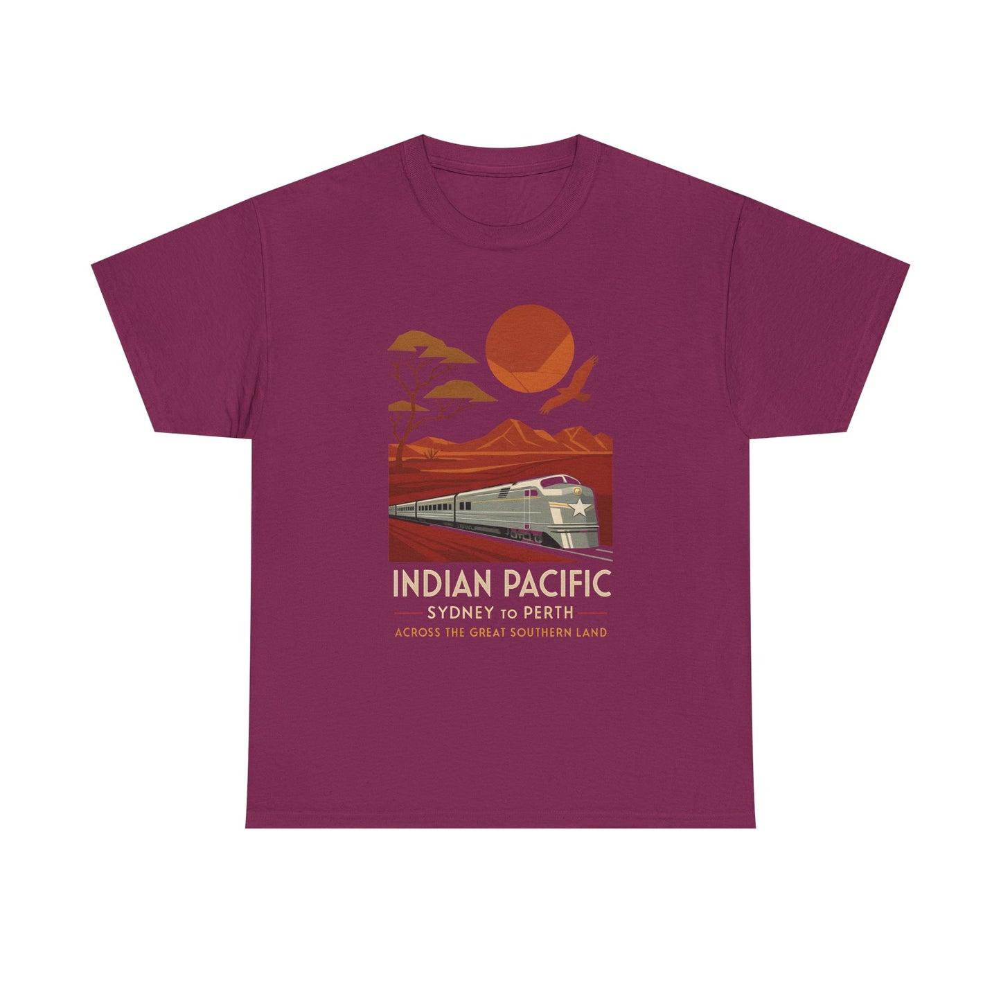Australian Indian Pacific – Art Deco Desert Crossing Train Tee Road Trip & Vehicle Travel T-Shirts | Car, RV, and Motorcycle Adventure Tees