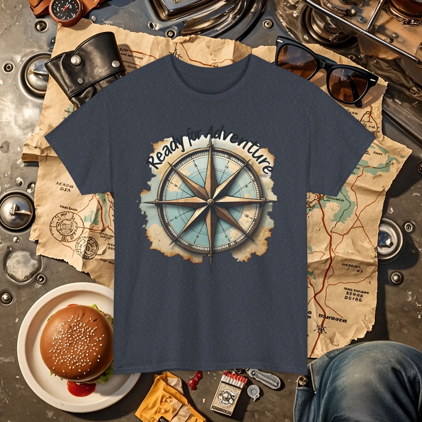 Ready for Adventure Compass Road Trip & Vehicle Travel T-Shirts | Car, RV, and Motorcycle Adventure Tees