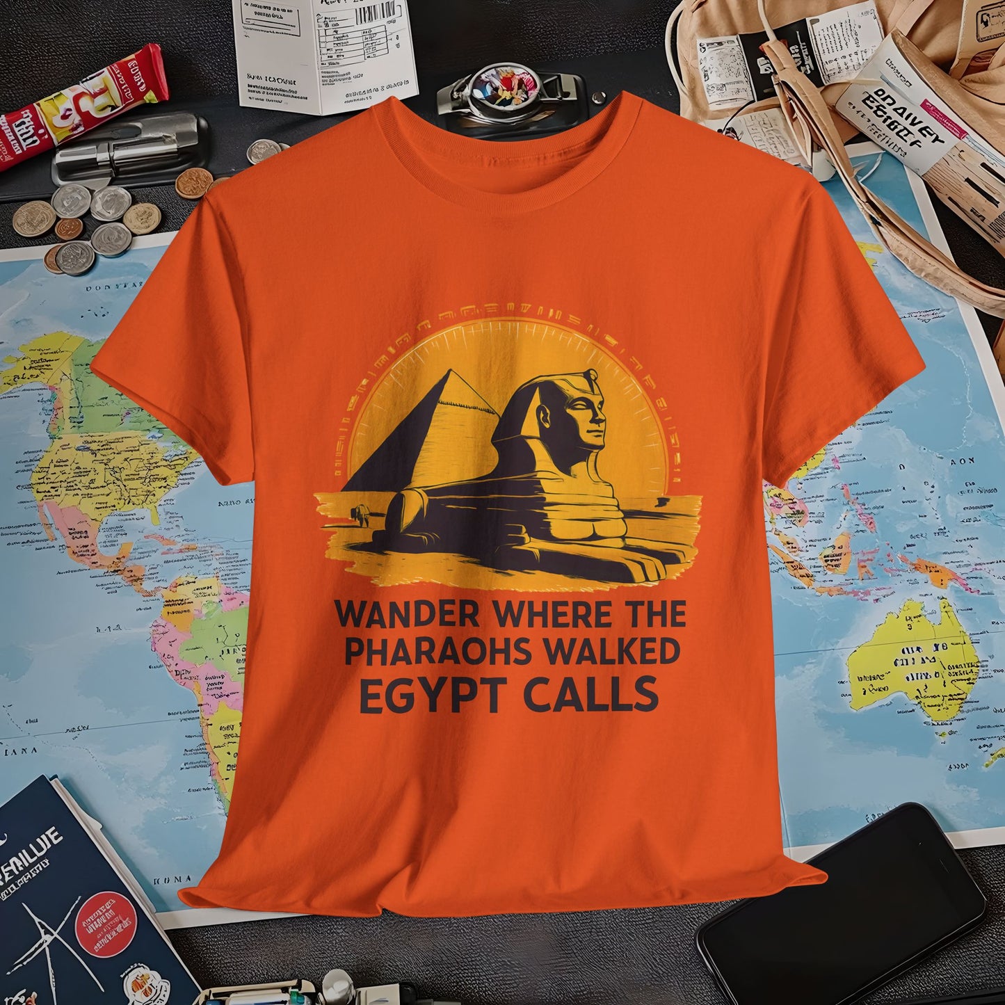 Wander Where Pharaohs Walked T-Shirt – Egypt Adventure Design Air Travel T-Shirts | Jetsetter, Airport, and International Flight Tees