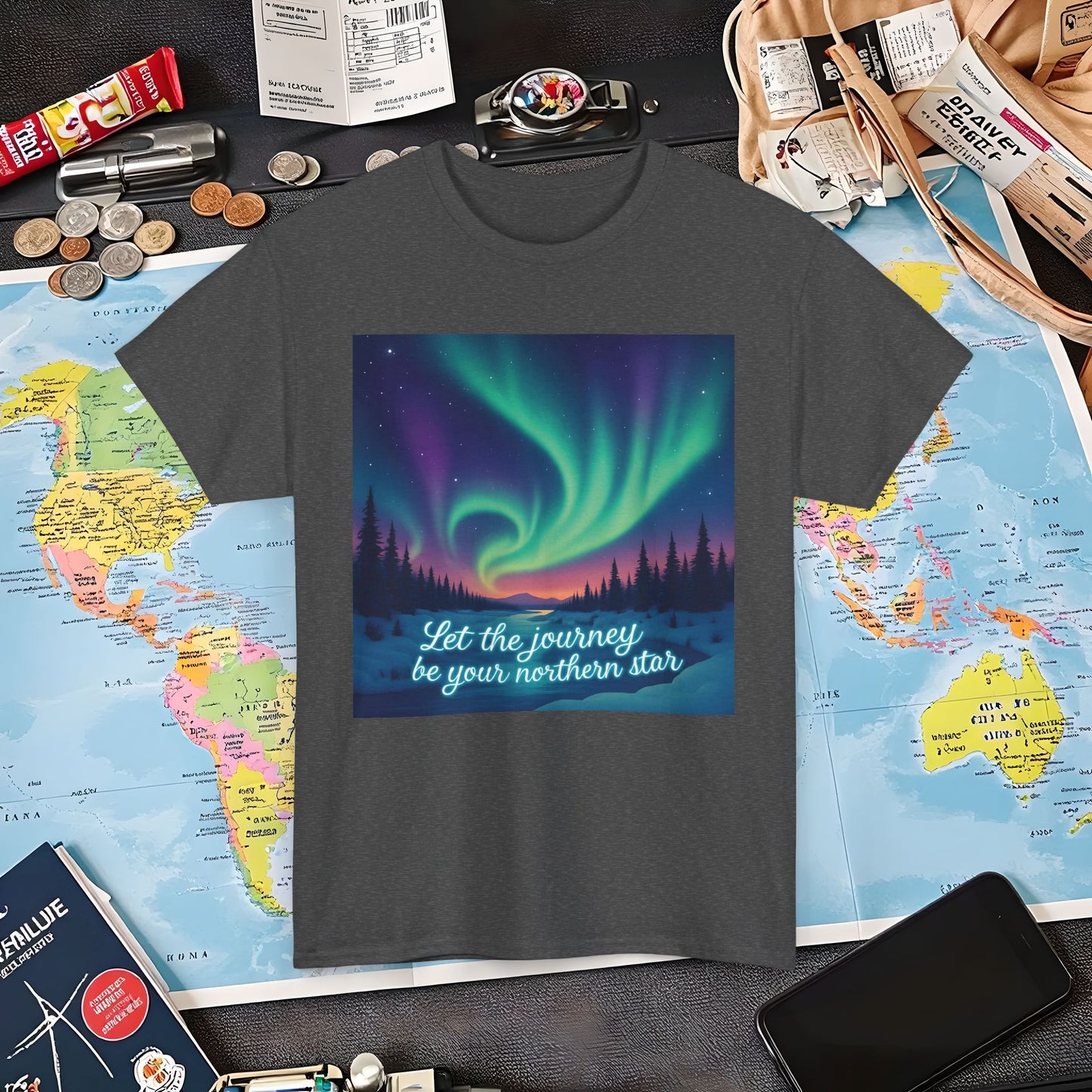 Northern Lights Journey Under the Starry Sky Air Travel T-Shirts | Jetsetter, Airport, and International Flight Tees