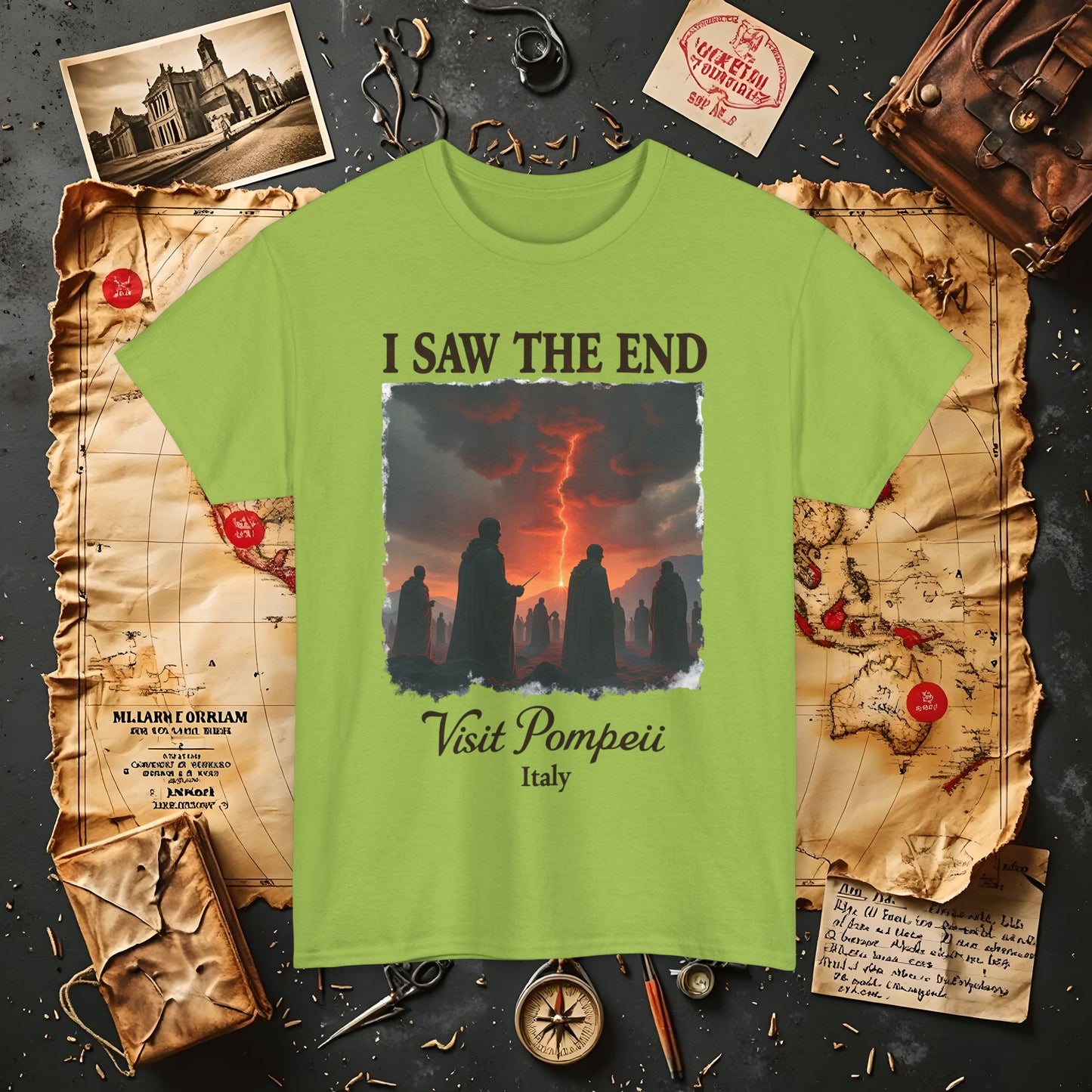 Pompeii Memories T-Shirt – Dark Tourism Shirt with Volcano Eruption Silhouette Art