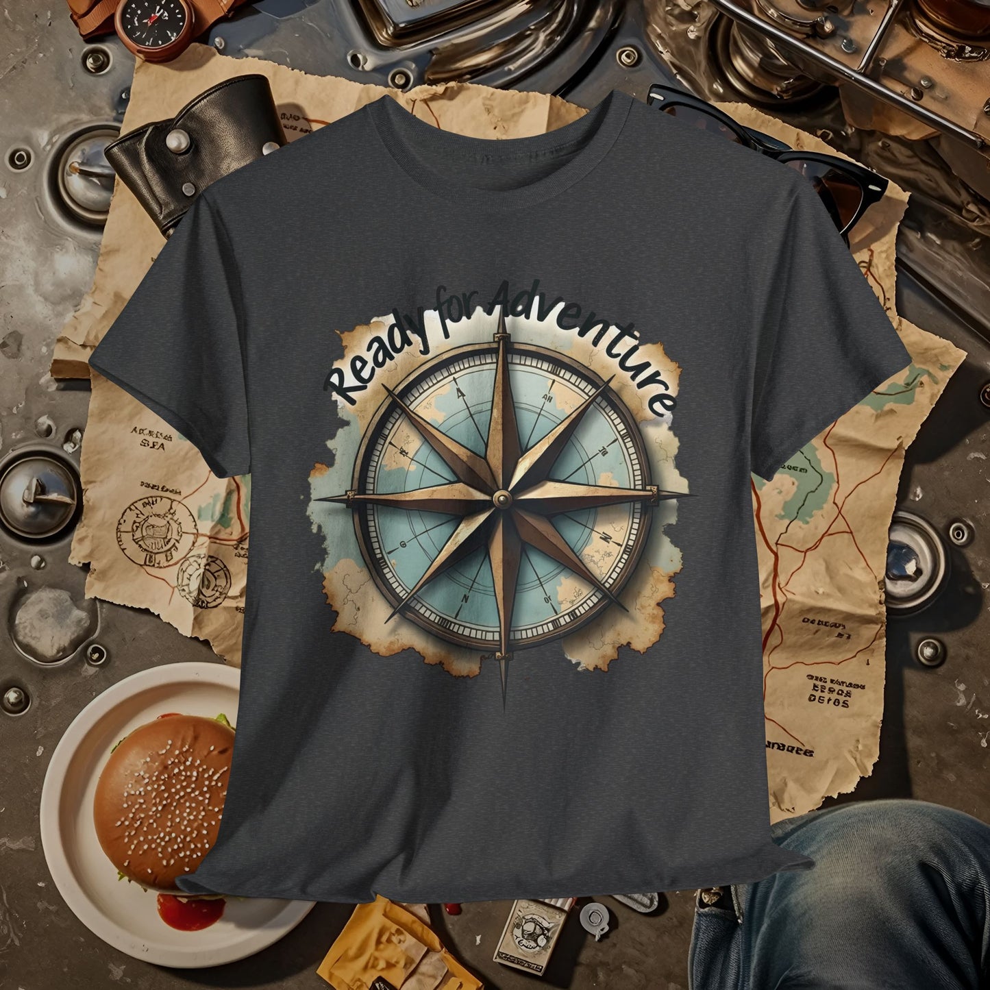 Ready for Adventure Compass Road Trip & Vehicle Travel T-Shirts | Car, RV, and Motorcycle Adventure Tees