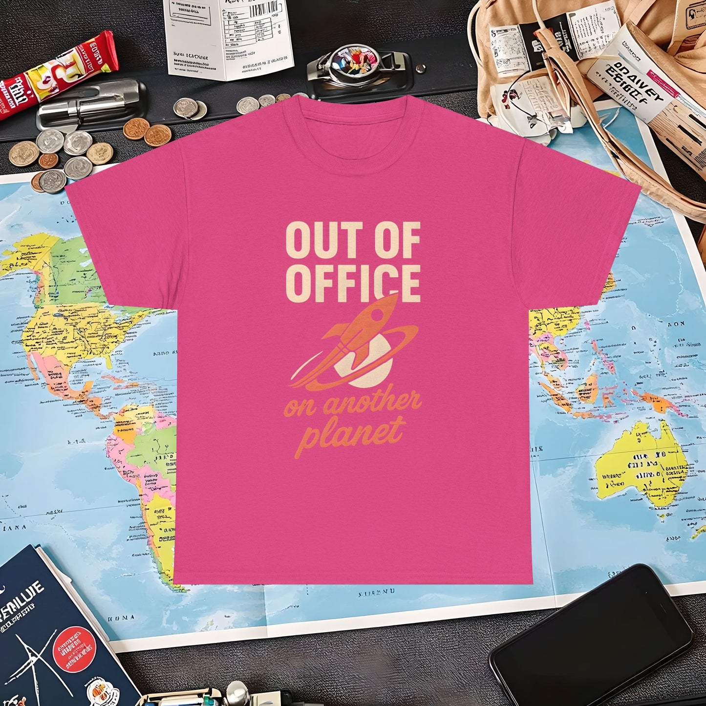 Out of Office, On Another Planet – Retro Rocket Escape Tee Air Travel T-Shirts | Jetsetter, Airport, and International Flight Tees
