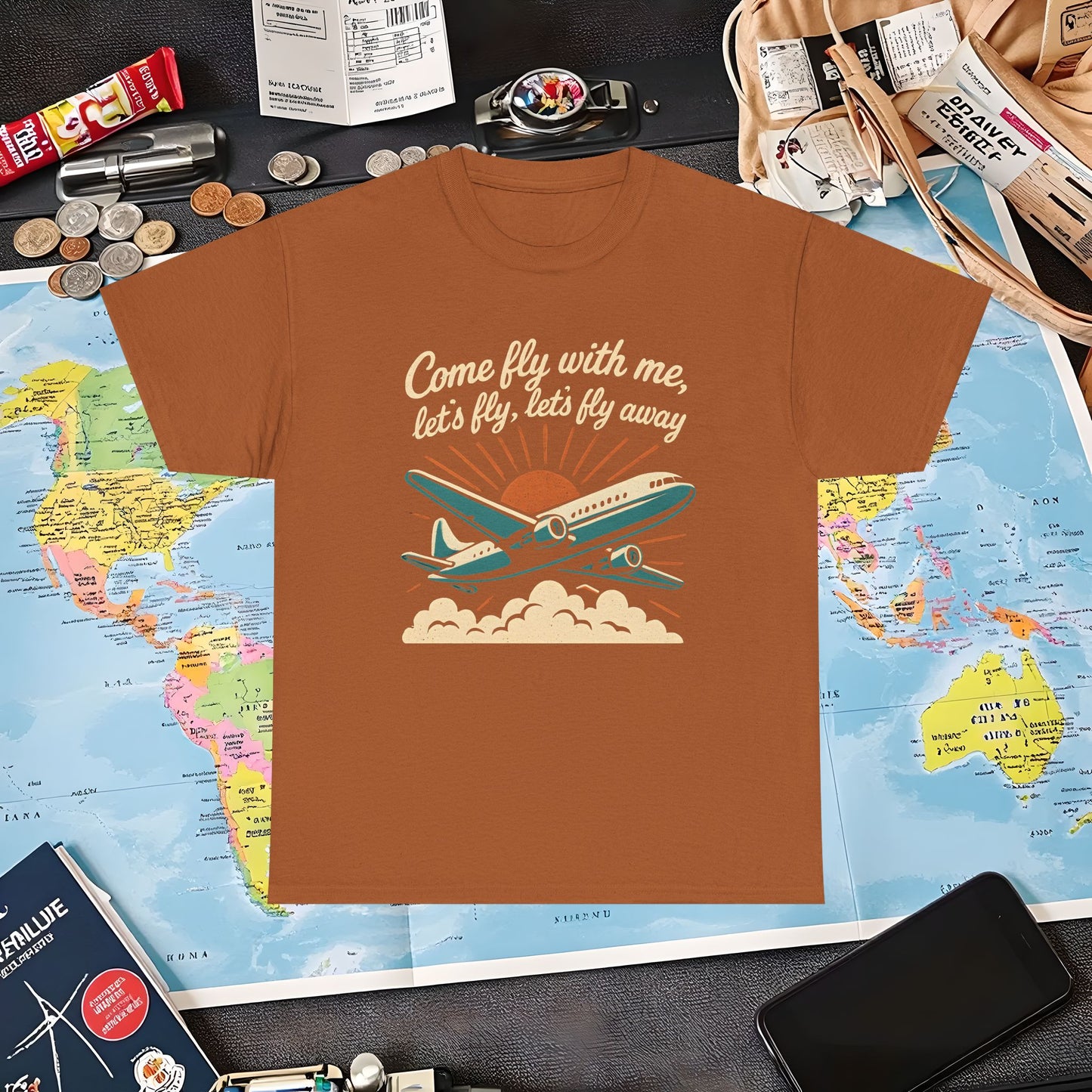 Come Fly With Me T-Shirt – Vintage Skybound Adventure with Retro Airplane DesignAir Travel T-Shirts | Jetsetter, Airport, and International Flight Tees