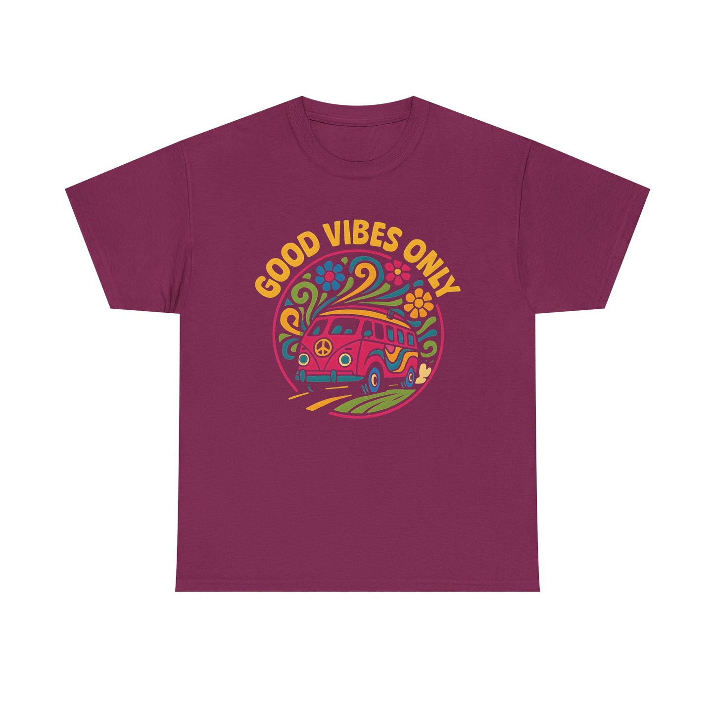 Good Vibes Only T-Shirt – Retro Hippie Van with 70s-Inspired Positivity Road Trip & Vehicle Travel T-Shirts | Car, RV, and Motorcycle Adventure Tees