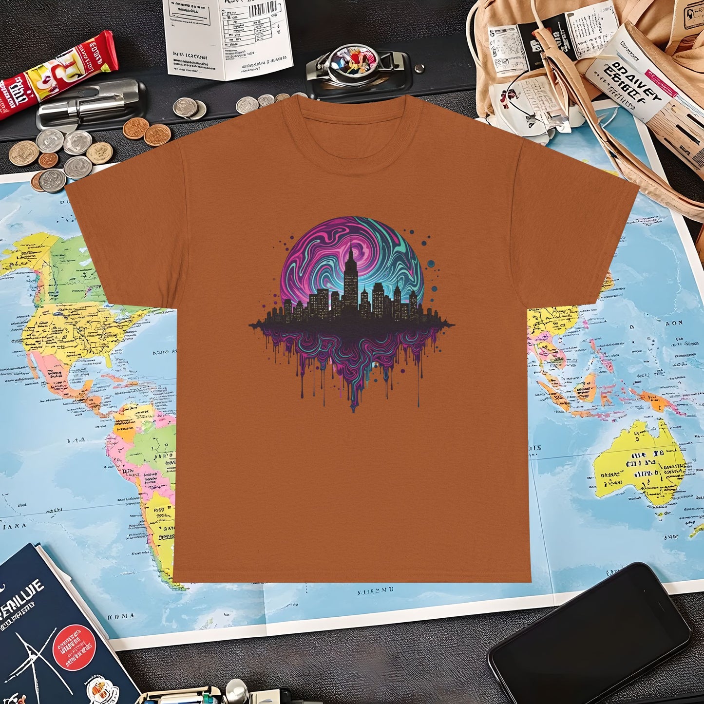 Psychedelic Skyline Air Travel T-Shirts | Jetsetter, Airport, and International Flight Tees