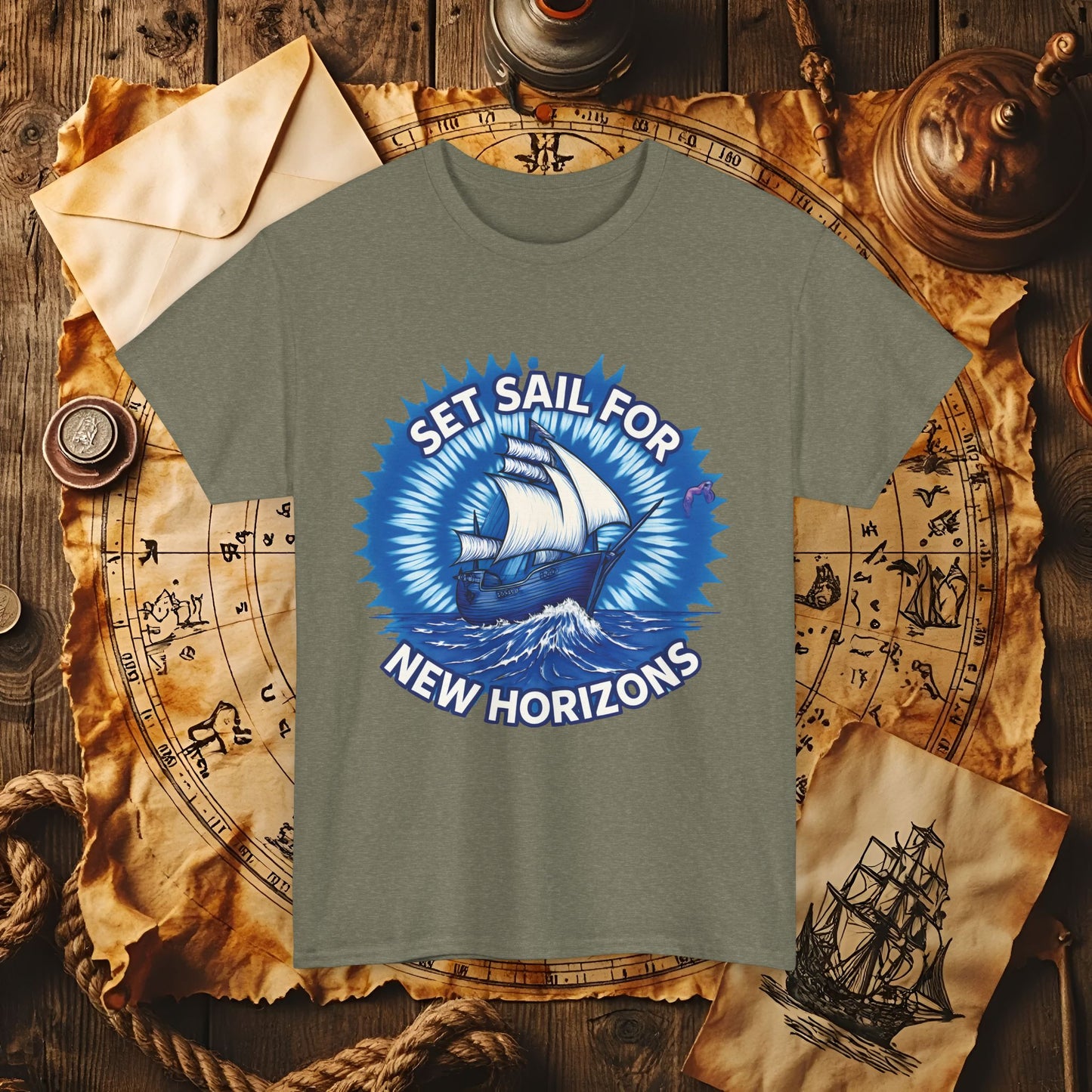 Set Sail for New Horizons T-Shirt – Old Tall Ship on Rough Water Design | Funny & Stylish Tees for Ocean Adventures