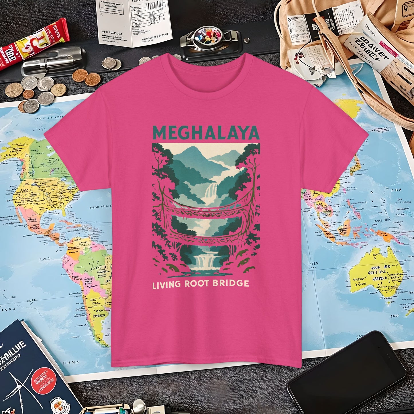 Living Root Bridges of Meghalaya – Hidden India Nature Adventure Tee Air Travel T-Shirts | Jetsetter, Airport, and International Flight Tees