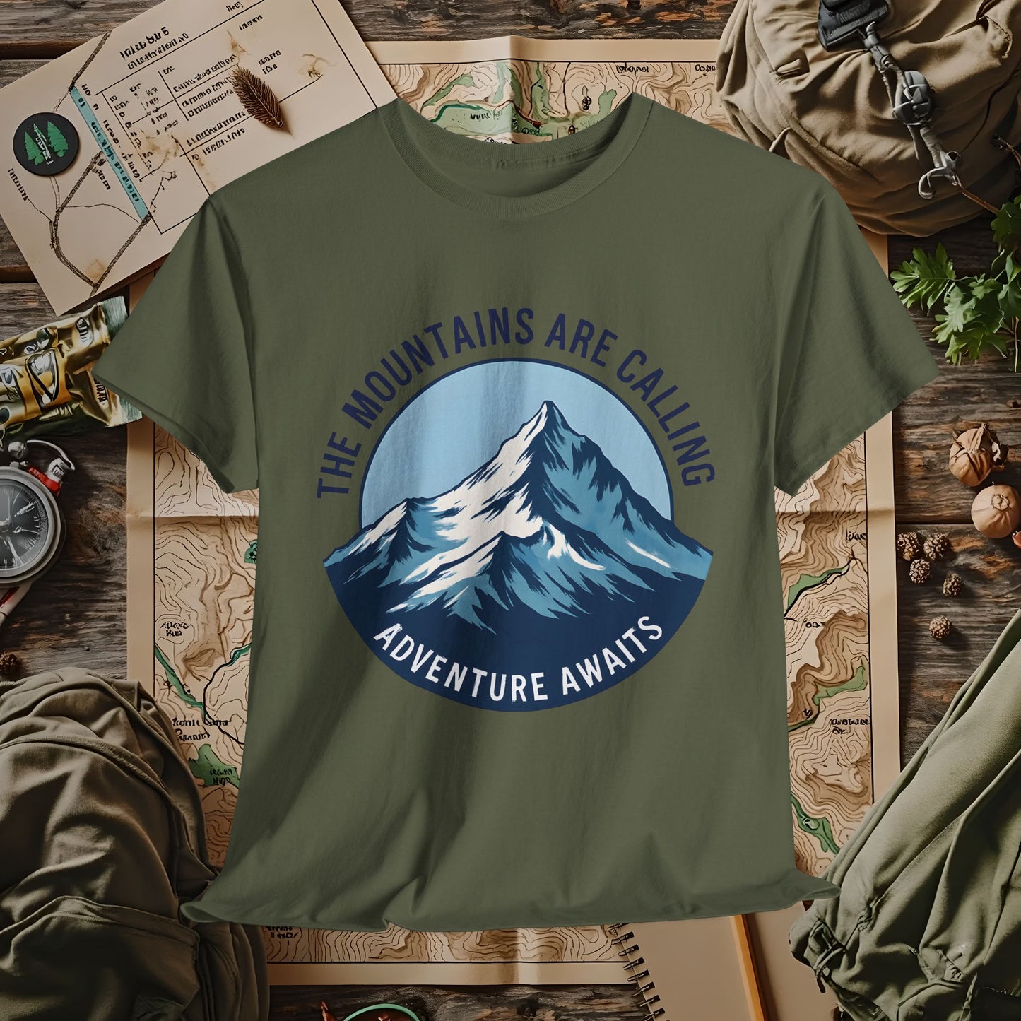 The Mountains Are Calling, Adventure Awaits Outdoor Adventure T-Shirts | Camping, Hiking, Rafting & Kayaking Tees for Nature Lovers
