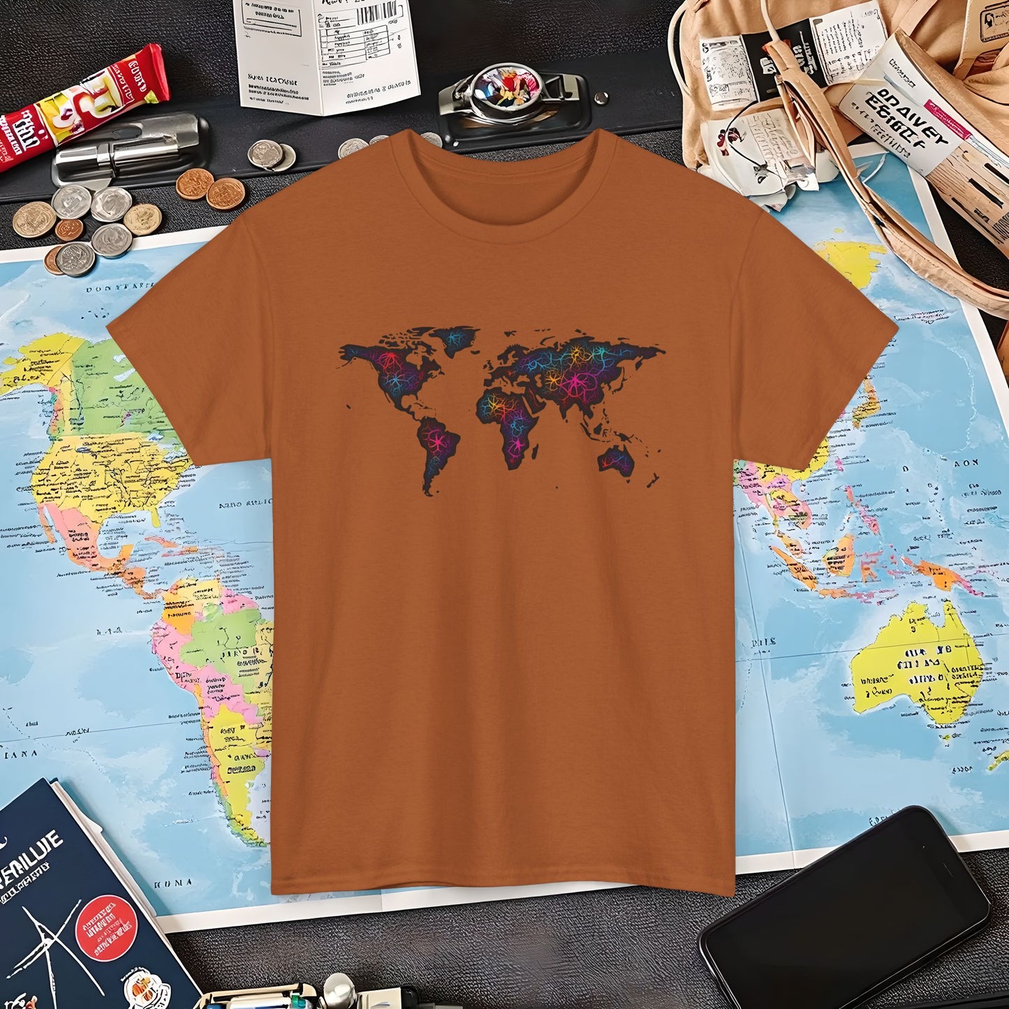 Psychedelic Atlas Air Travel T-Shirts | Jetsetter, Airport, and International Flight Tees