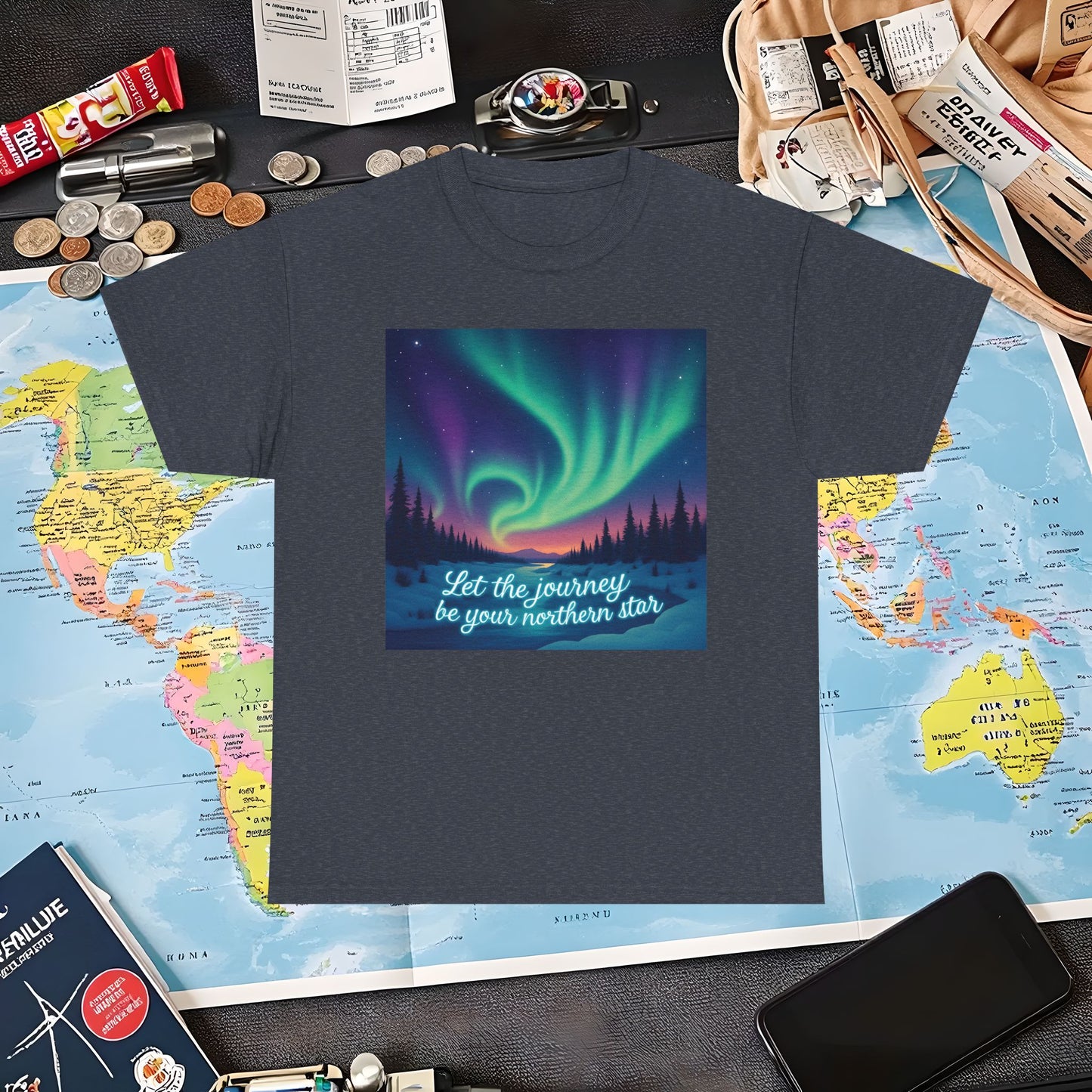 Northern Lights Journey Under the Starry Sky Air Travel T-Shirts | Jetsetter, Airport, and International Flight Tees