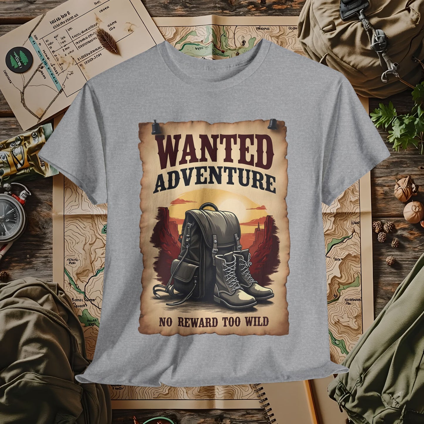 Wanted Adventure, No Reward too Wild, Outdoor Adventure T-Shirts | Camping, Hiking, Rafting & Kayaking Tees for Nature Lovers