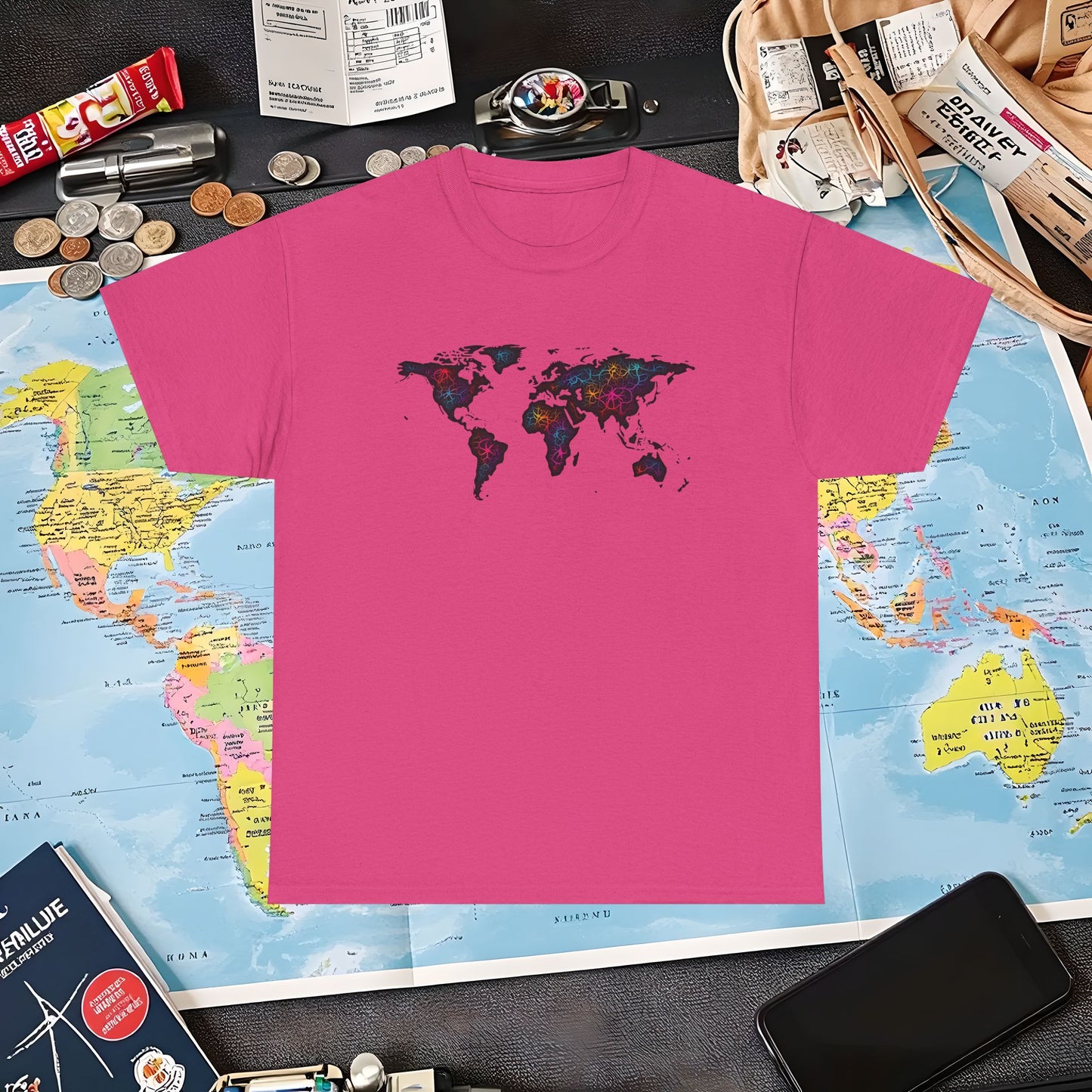Psychedelic Atlas Air Travel T-Shirts | Jetsetter, Airport, and International Flight Tees