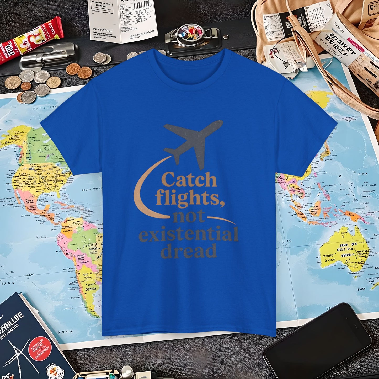 Catch Flights Not Existential Dread Tee – Minimalist Airplane Silhouette Quote Shirt Air Travel T-Shirts | Jetsetter, Airport, and International Flight Tees