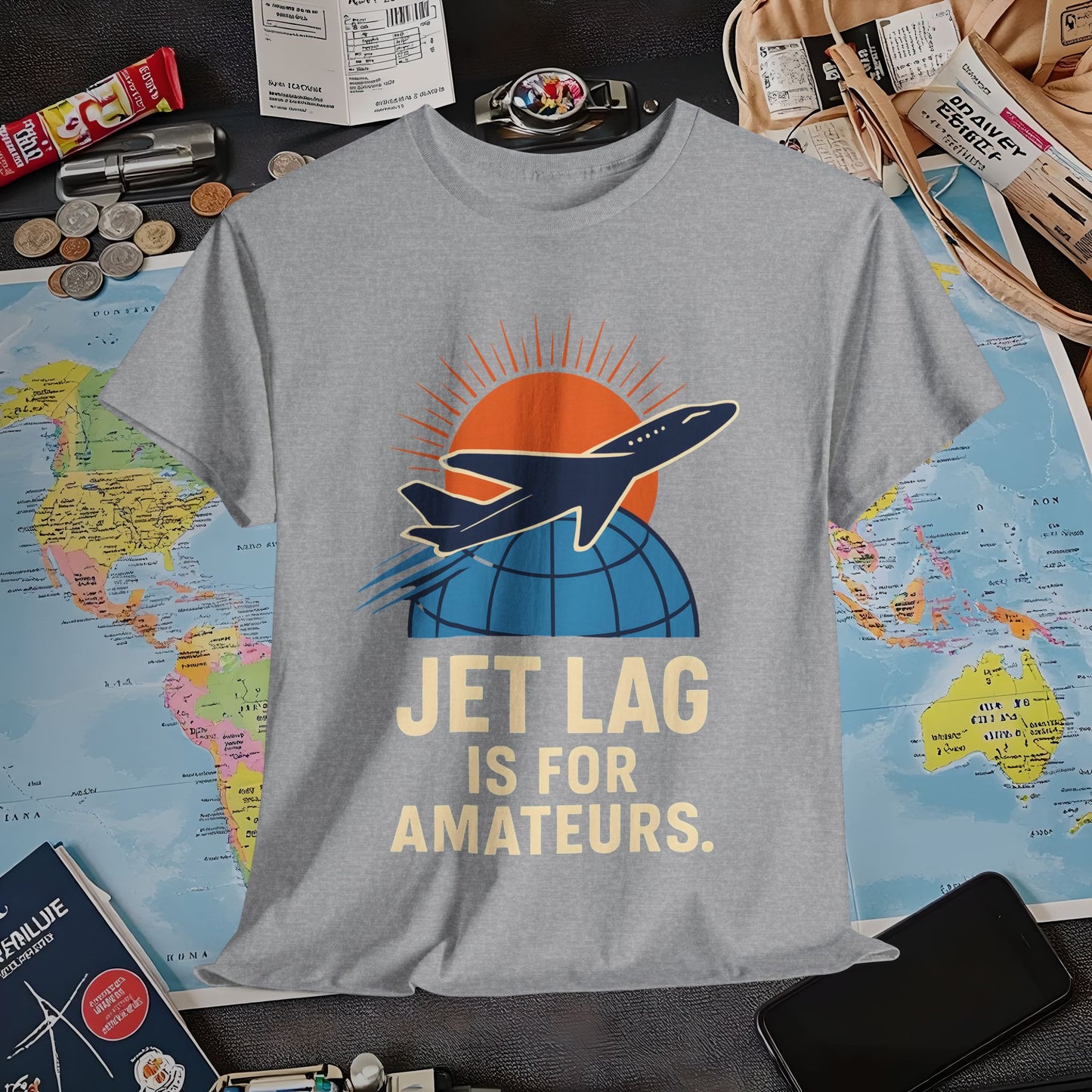 Jet Lag Is for Amateurs Vintage Jet Airplane Globe Bold Quote T-Shirt Air Travel T-Shirts | Jetsetter, Airport, and International Flight Tees