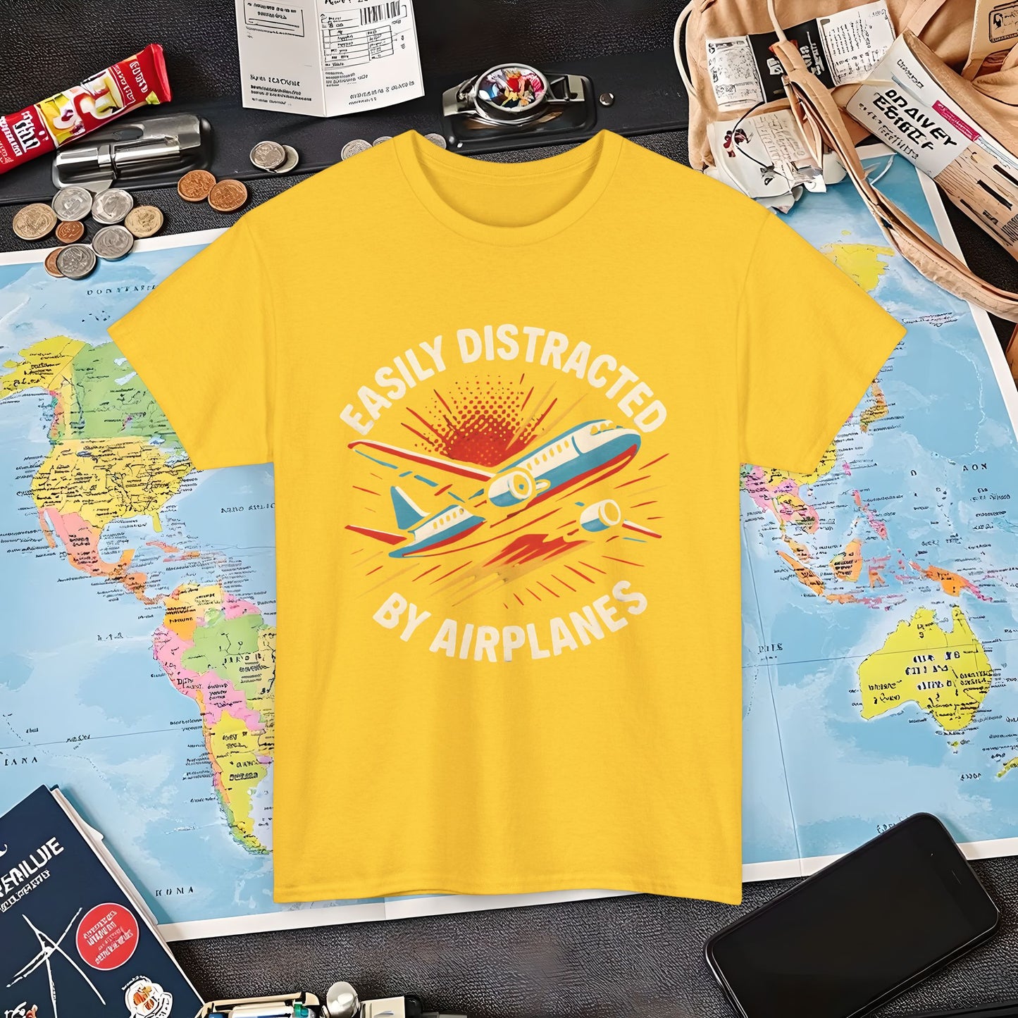 Easily Distracted by Airplanes T-Shirt – Aviation Lover Quote Design Air Travel T-Shirts | Jetsetter, Airport, and International Flight Tees