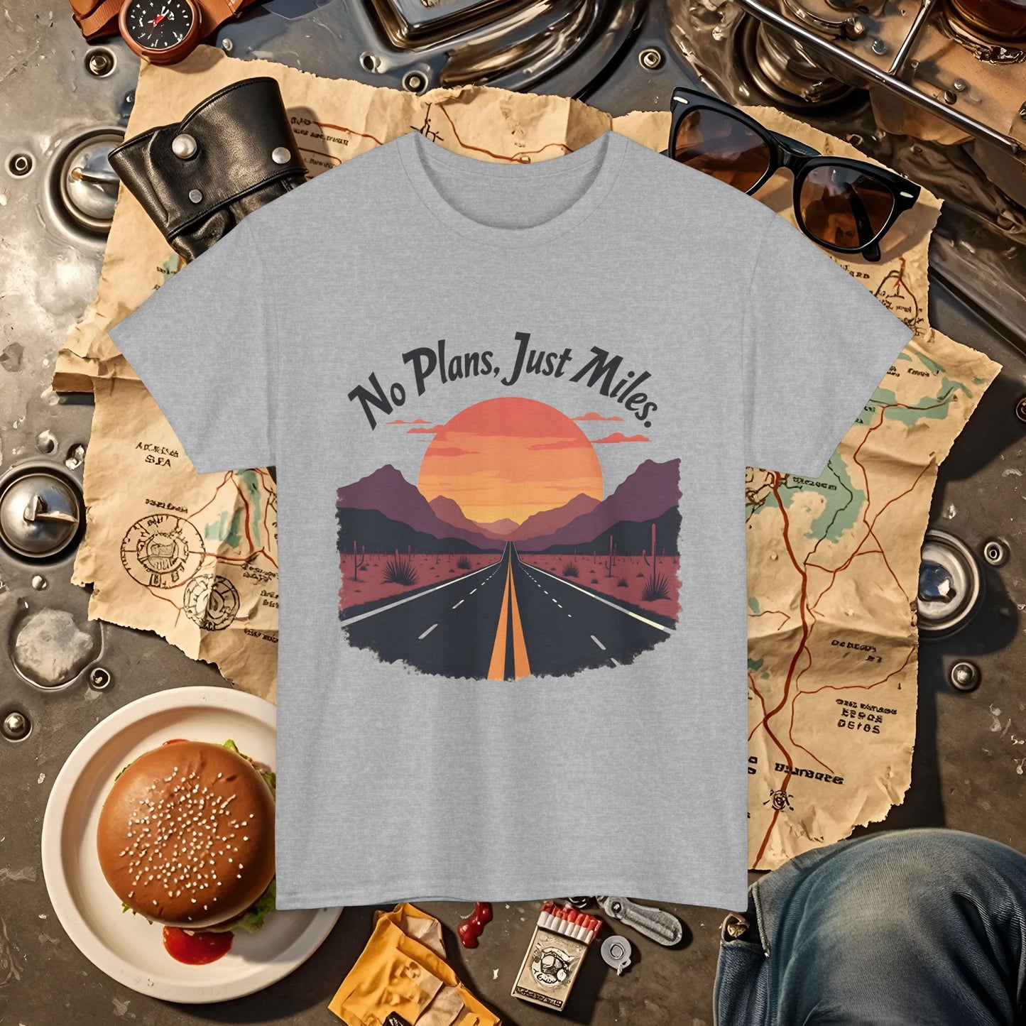 No Plans, Just Miles Adventure Road Unisex Cotton Tee - Travel Shirt, Road Trip Tee, Travel Lover Gift, Nature Lover Shirt, Vacation T-Shirt, Charity Donation
