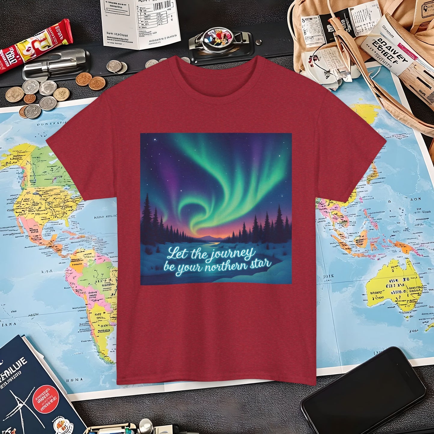 Northern Lights Journey Under the Starry Sky Air Travel T-Shirts | Jetsetter, Airport, and International Flight Tees