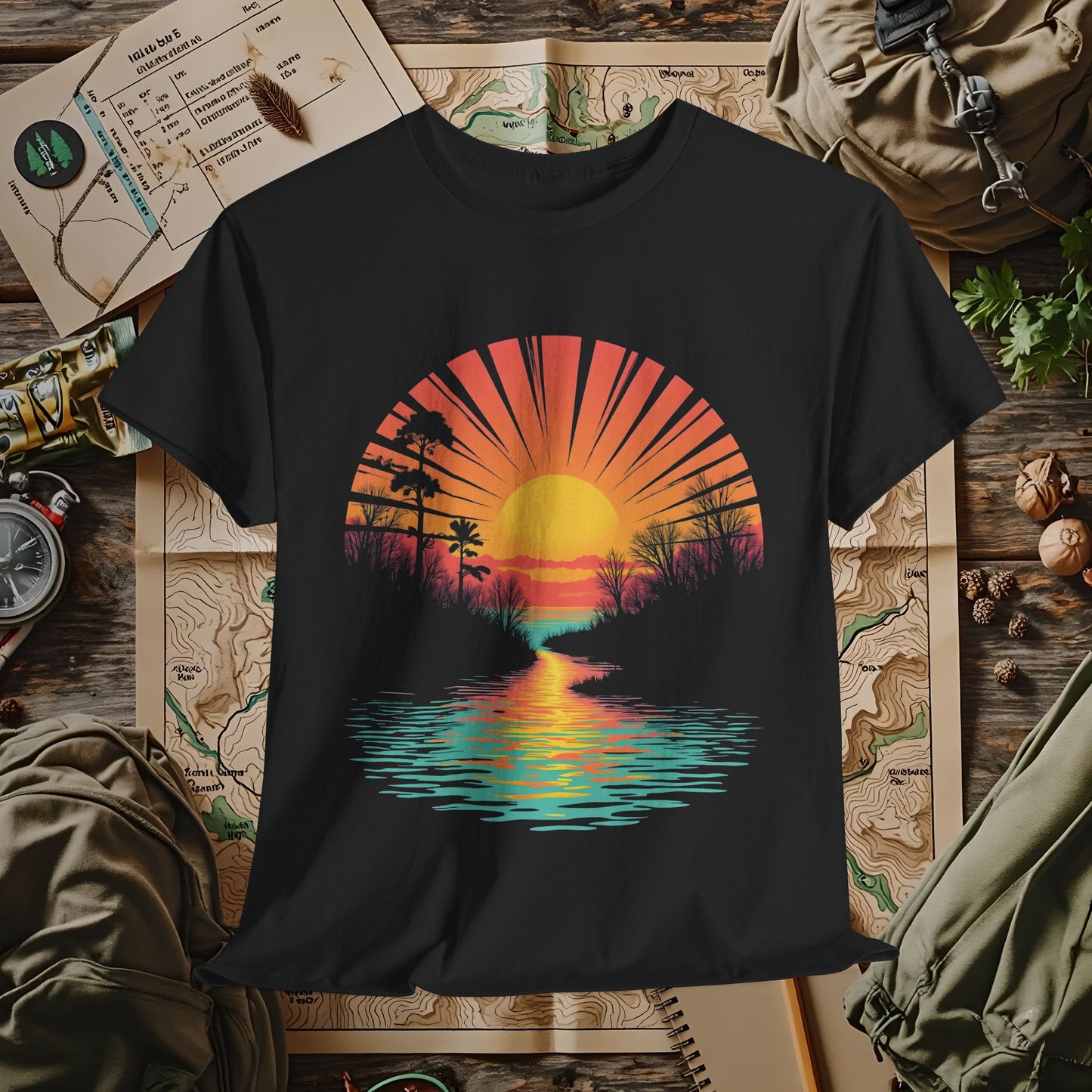 Quirky Sunset Outdoor Adventure T-Shirts | Camping, Hiking, Rafting & Kayaking Tees for Nature Lovers