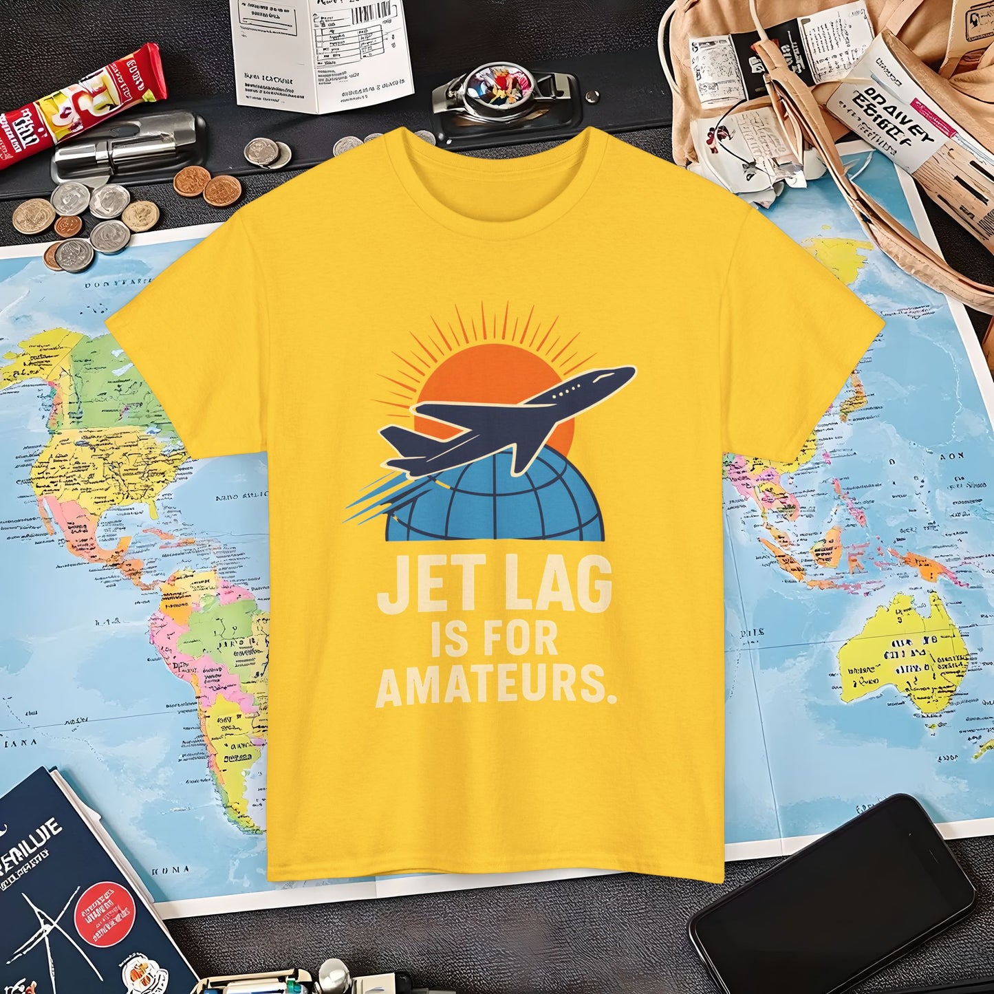 Jet Lag Is for Amateurs Vintage Jet Airplane Globe Bold Quote T-Shirt Air Travel T-Shirts | Jetsetter, Airport, and International Flight Tees