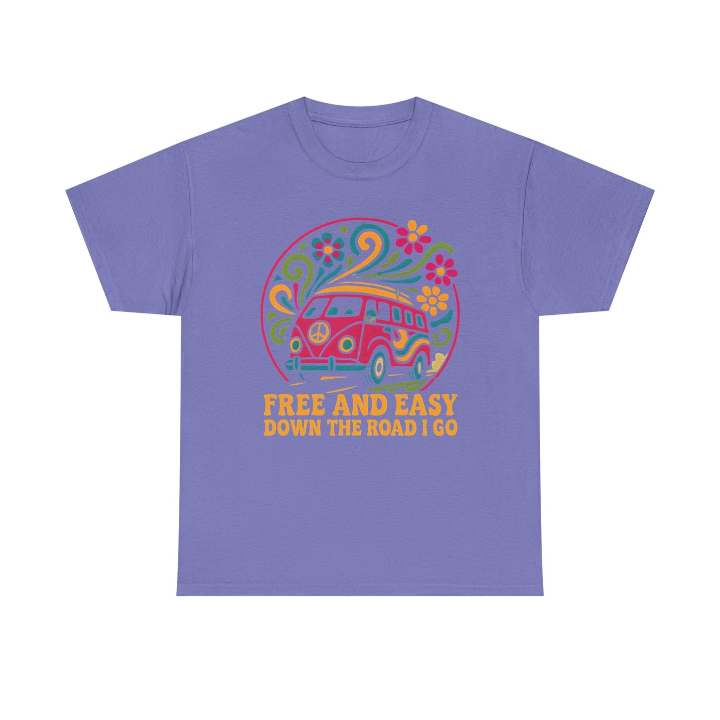 Free and Easy T-Shirt – Retro Hippie Van with Floral Freedom Vibes