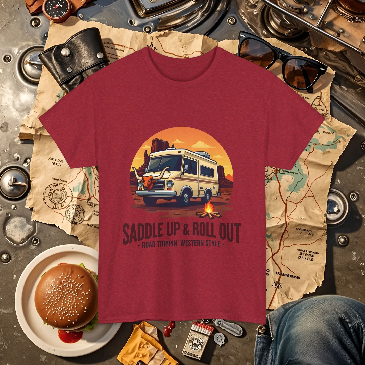 Saddle Up and Roll out Road Trip & Vehicle Travel T-Shirts | Car, RV, and Motorcycle Adventure Tees