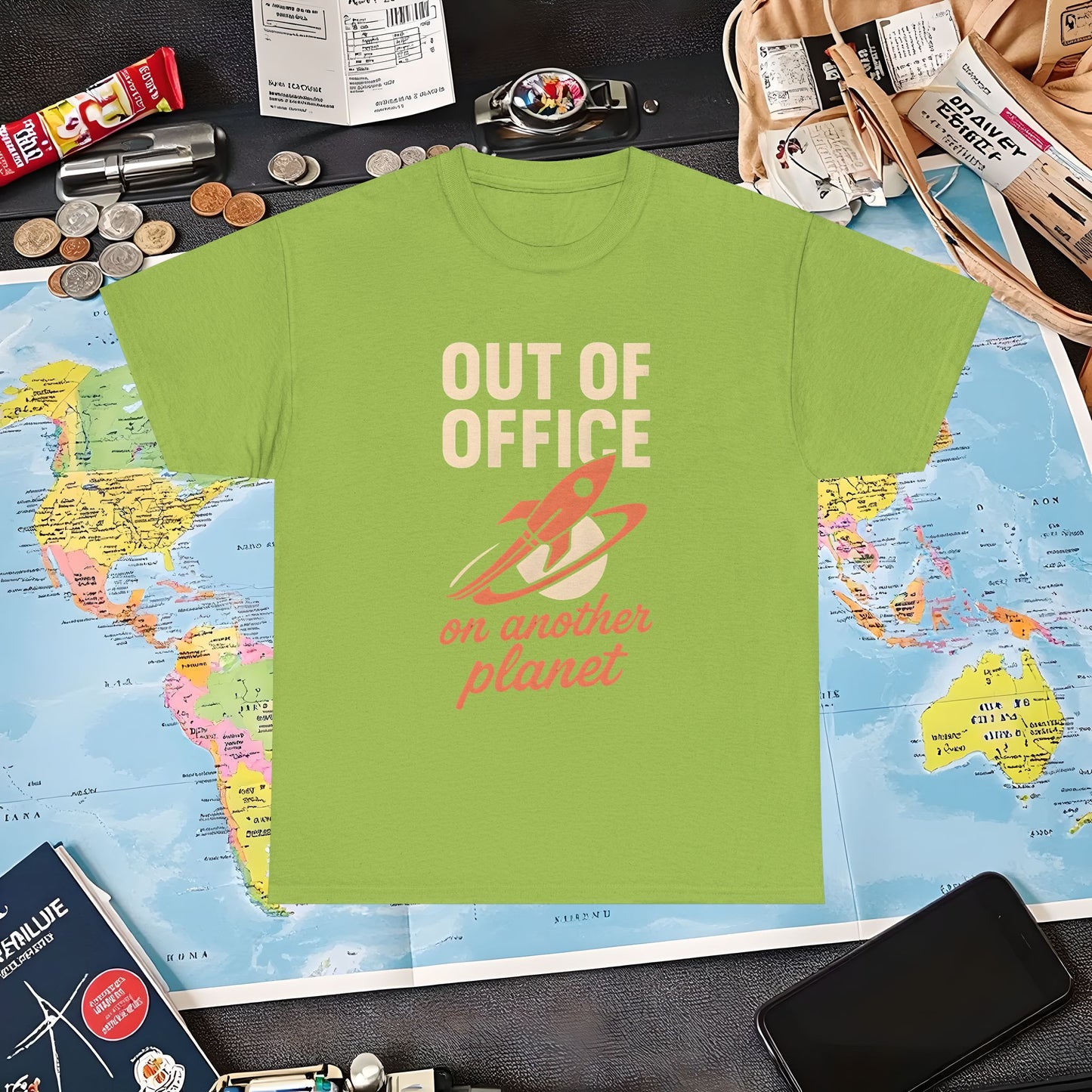 Out of Office, On Another Planet – Retro Rocket Escape Tee Air Travel T-Shirts | Jetsetter, Airport, and International Flight Tees