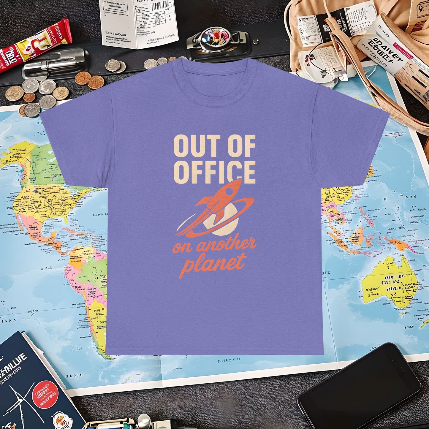 Out of Office, On Another Planet – Retro Rocket Escape Tee Air Travel T-Shirts | Jetsetter, Airport, and International Flight Tees
