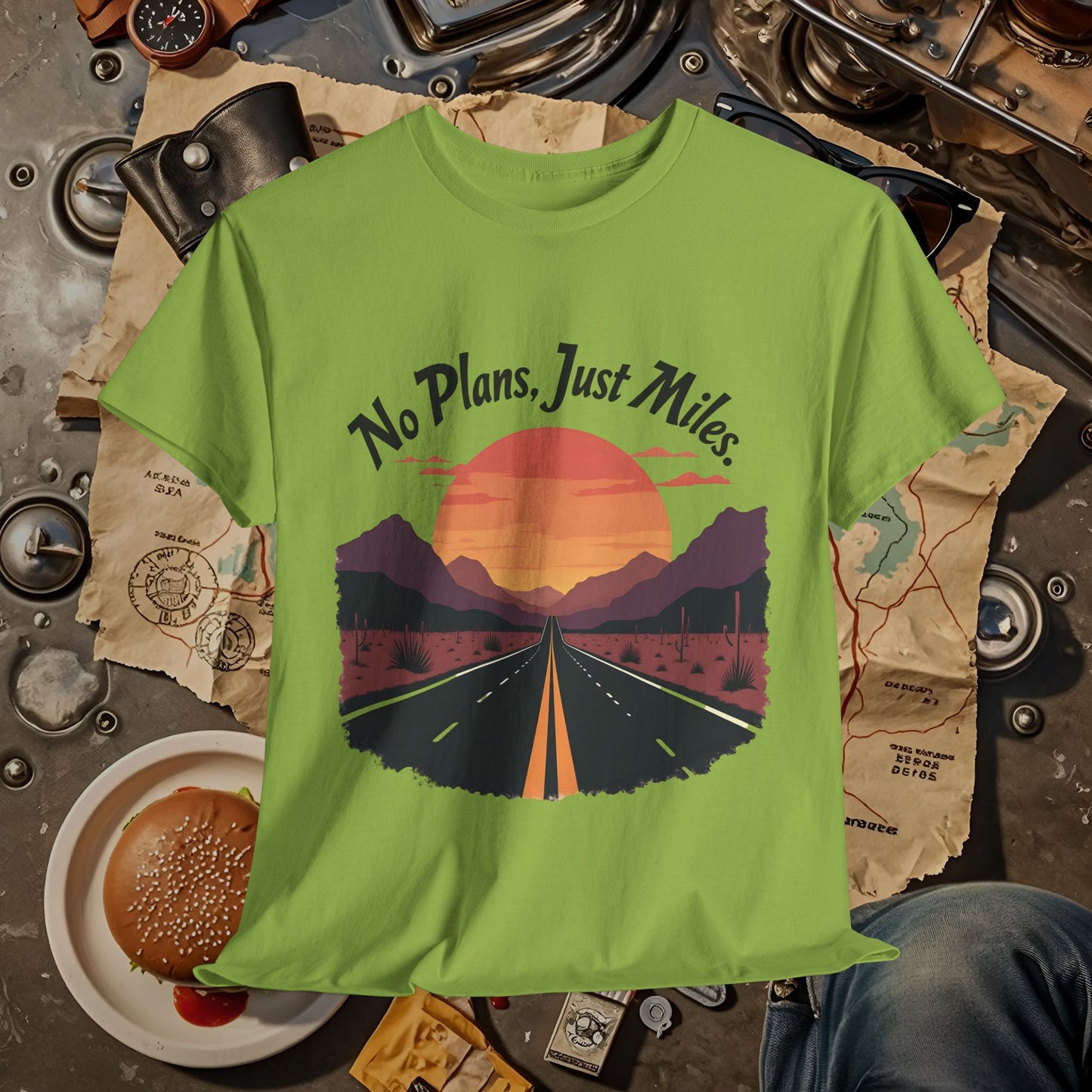 No Plans, Just Miles Adventure Road Unisex Cotton Tee - Travel Shirt, Road Trip Tee, Travel Lover Gift, Nature Lover Shirt, Vacation T-Shirt, Charity Donation