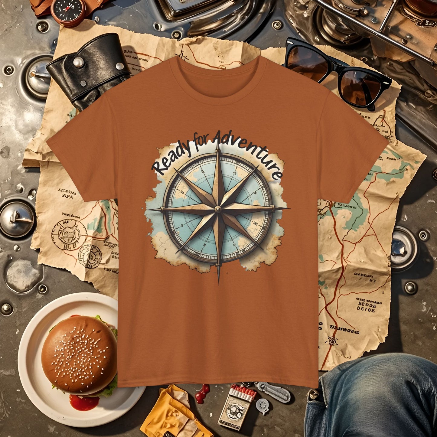 Ready for Adventure Compass Road Trip & Vehicle Travel T-Shirts | Car, RV, and Motorcycle Adventure Tees